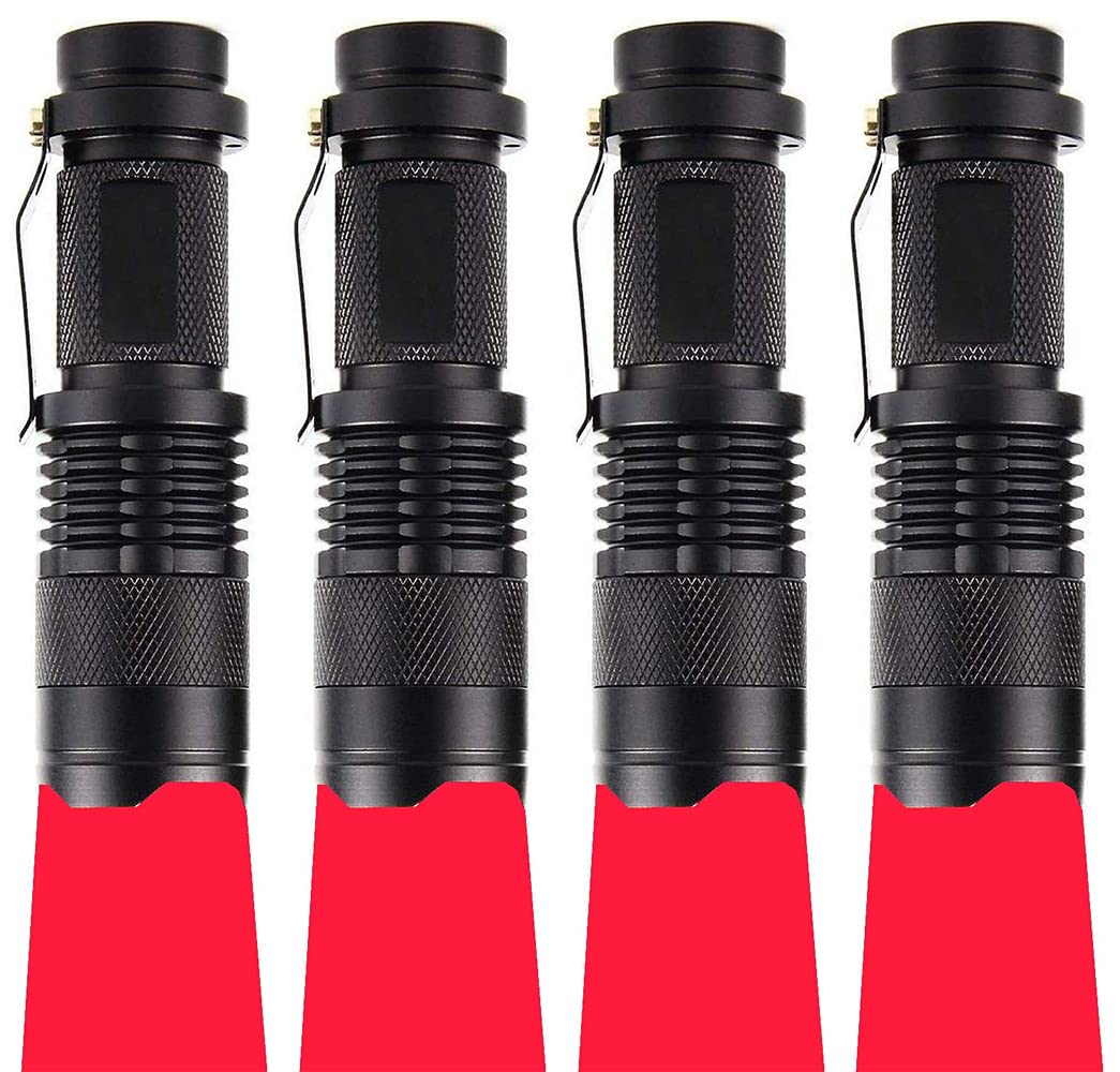 4 Pack Single Mode Red LED Flashlight Torch - 1 Mode Red Light for Astronomy, Aviation, Night Vision & Outdoor Activities - Perfect for Stargazing, Night Hunting & Emergency Use