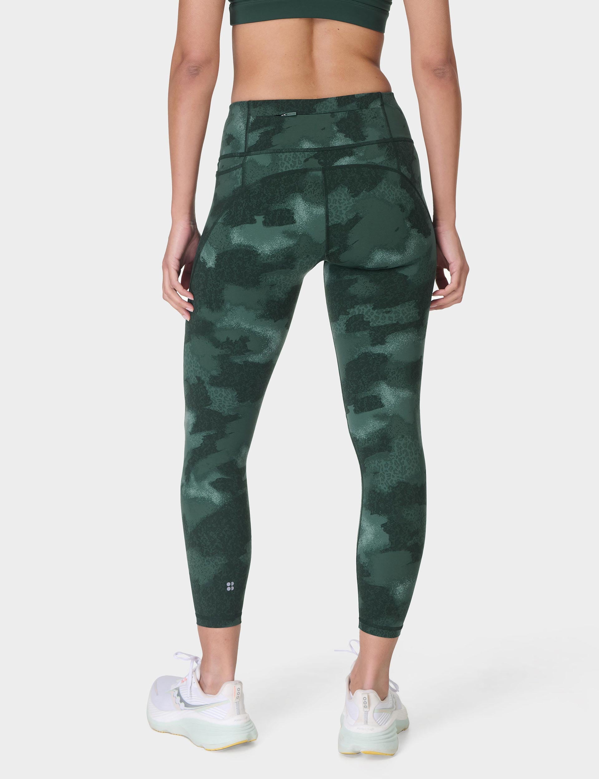 Power 7/8 Gym Leggings for Women - Green Terrain Camo Print High Waist Yoga Pants - Moisture Wicking Workout Leggings for Running, Yoga & Fitness Training