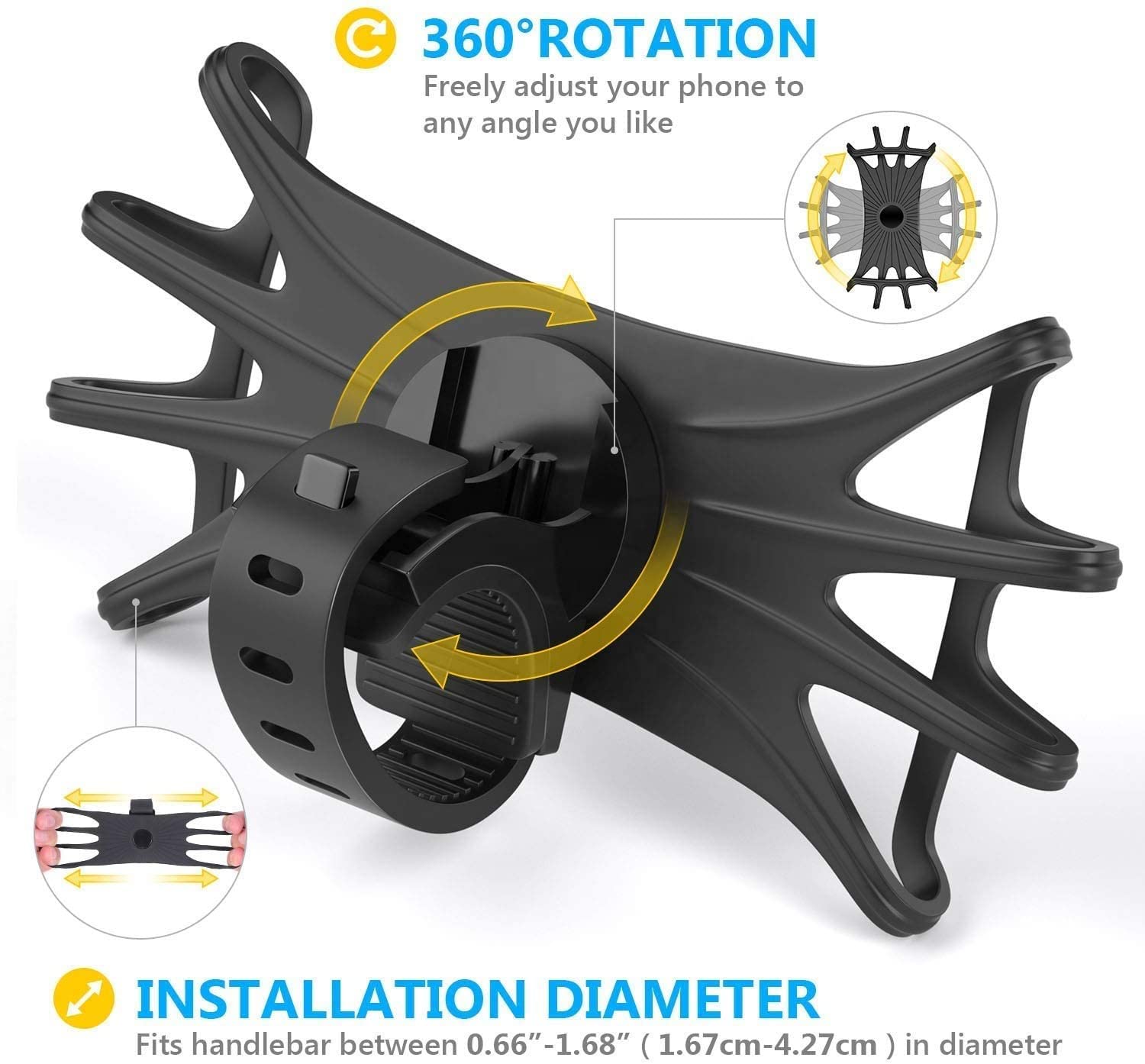 360° Rotatable Silicone Phone Mount for Stroller, Electric Bicycle & Motorcycle - Universal 4