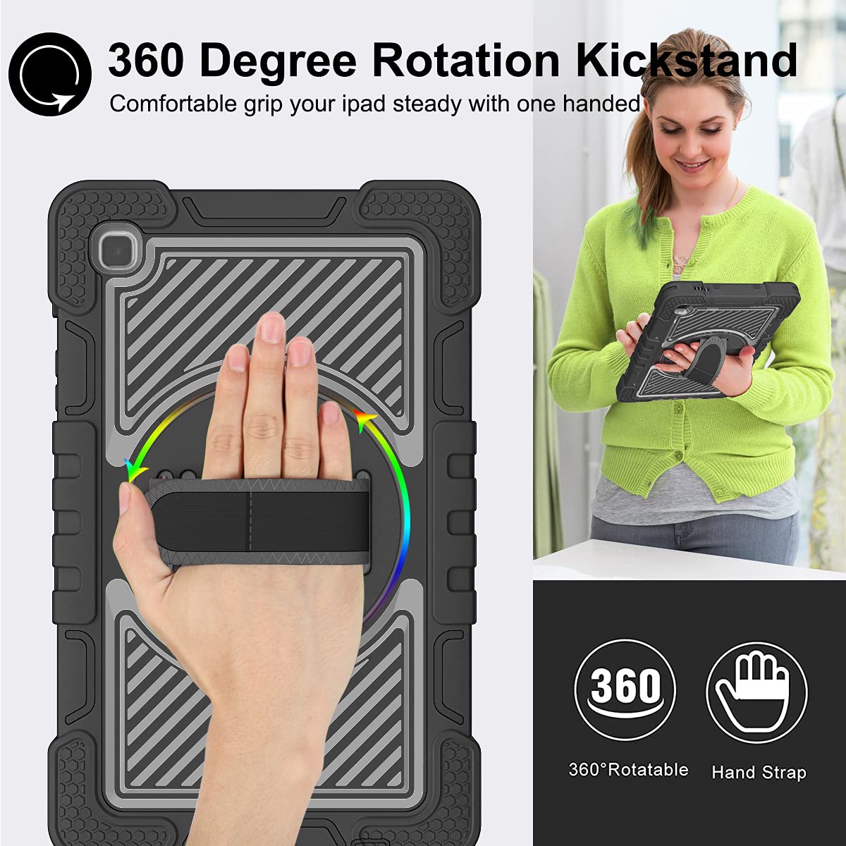 Samsung Galaxy Tab A7 Lite 8.7 Case (2021 Model SM-T220/T225/T227) - Shockproof Hard PC & Silicone Cover with 360° Rotating Kickstand, Pencil Holder & Adjustable Hand Shoulder Strap - Perfect for Work, Travel & School Use