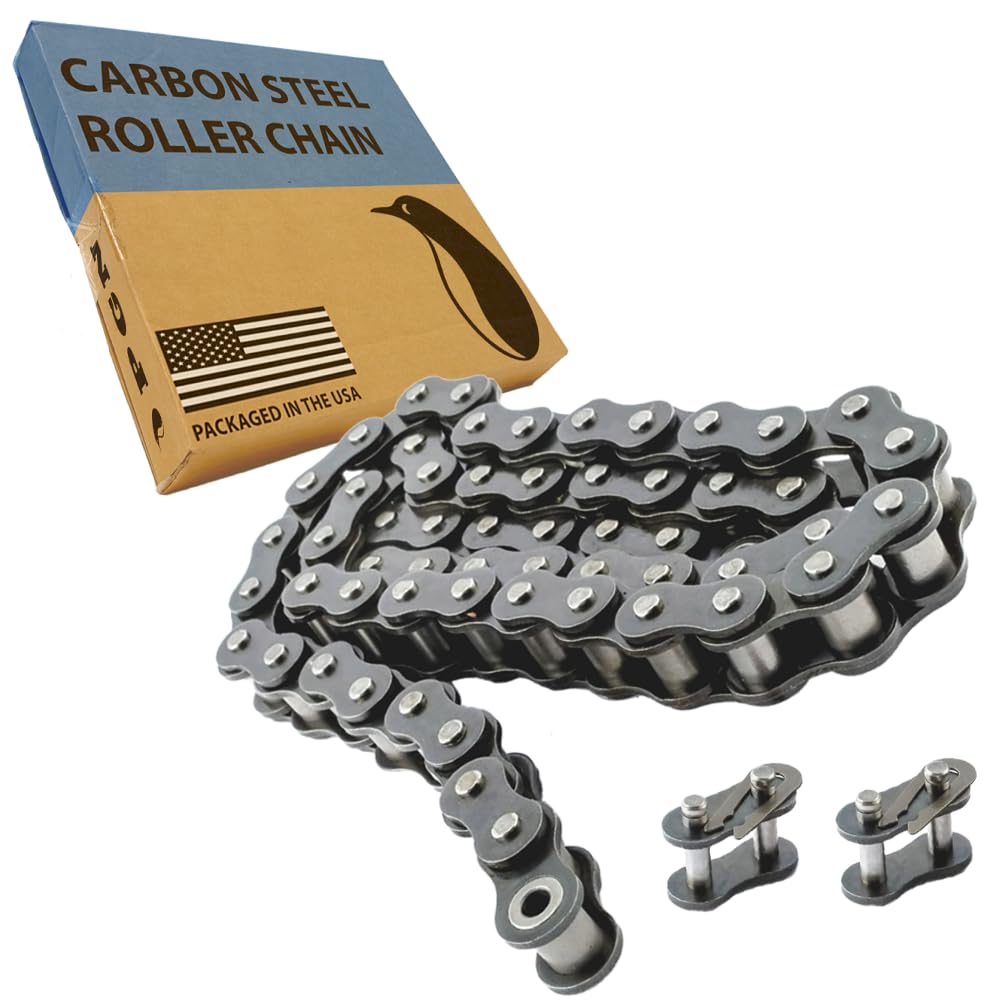 PGN #80 Roller Chain - 10 Feet Carbon Steel Chain with 2 Free Connecting Links (119 Links) - Heavy-Duty Industrial & Agricultural Machinery Replacement Part