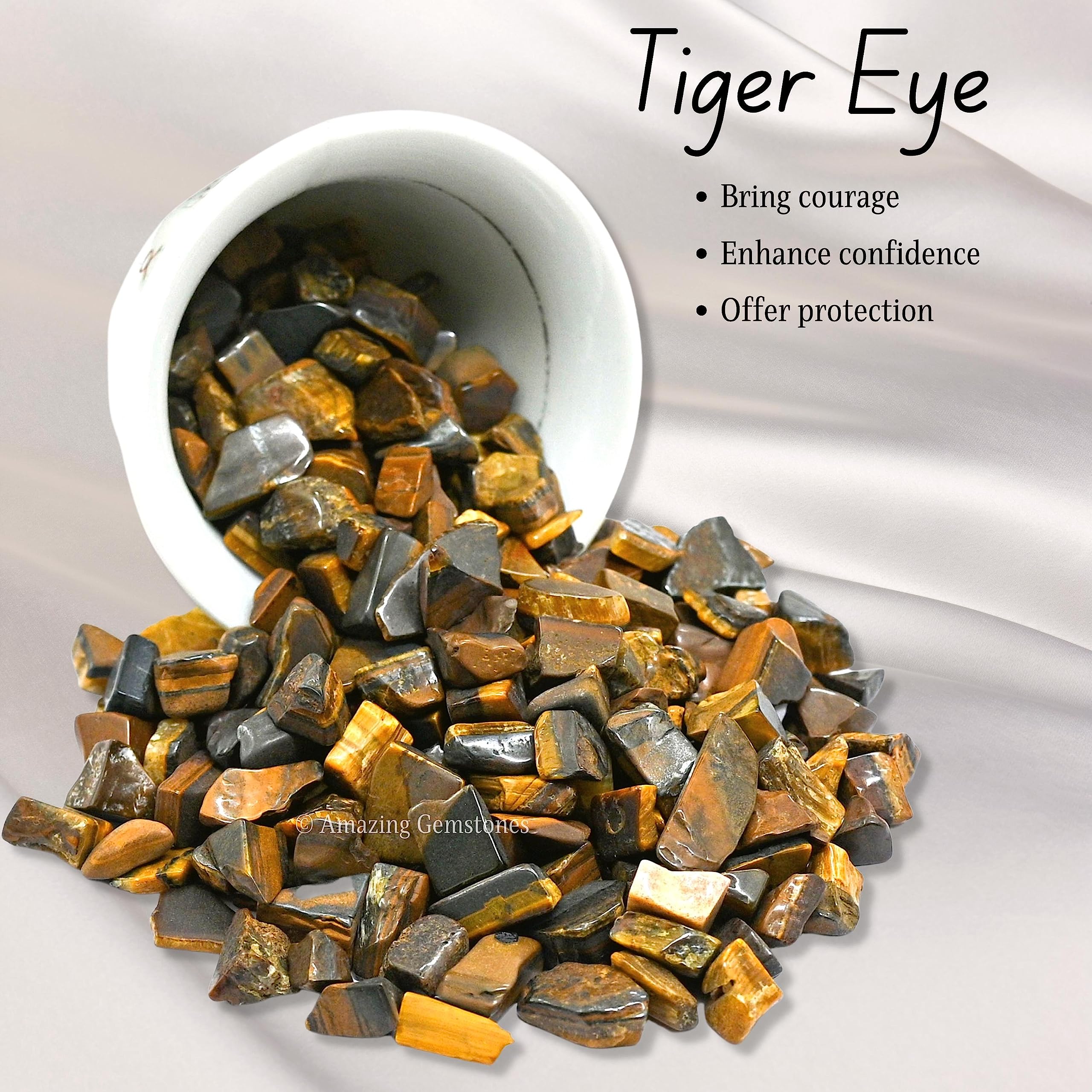 Natural AAA Grade Tiger Eye & Carnelian Crystal Chips - 1000+ Carat Bulk Aquarium Gravel, Small Tumbled Stone Chips for Fish Tank Decoration, Tiny Gemstones for Home & Office Feng Shui, Jewelry Making & Vase Filler
