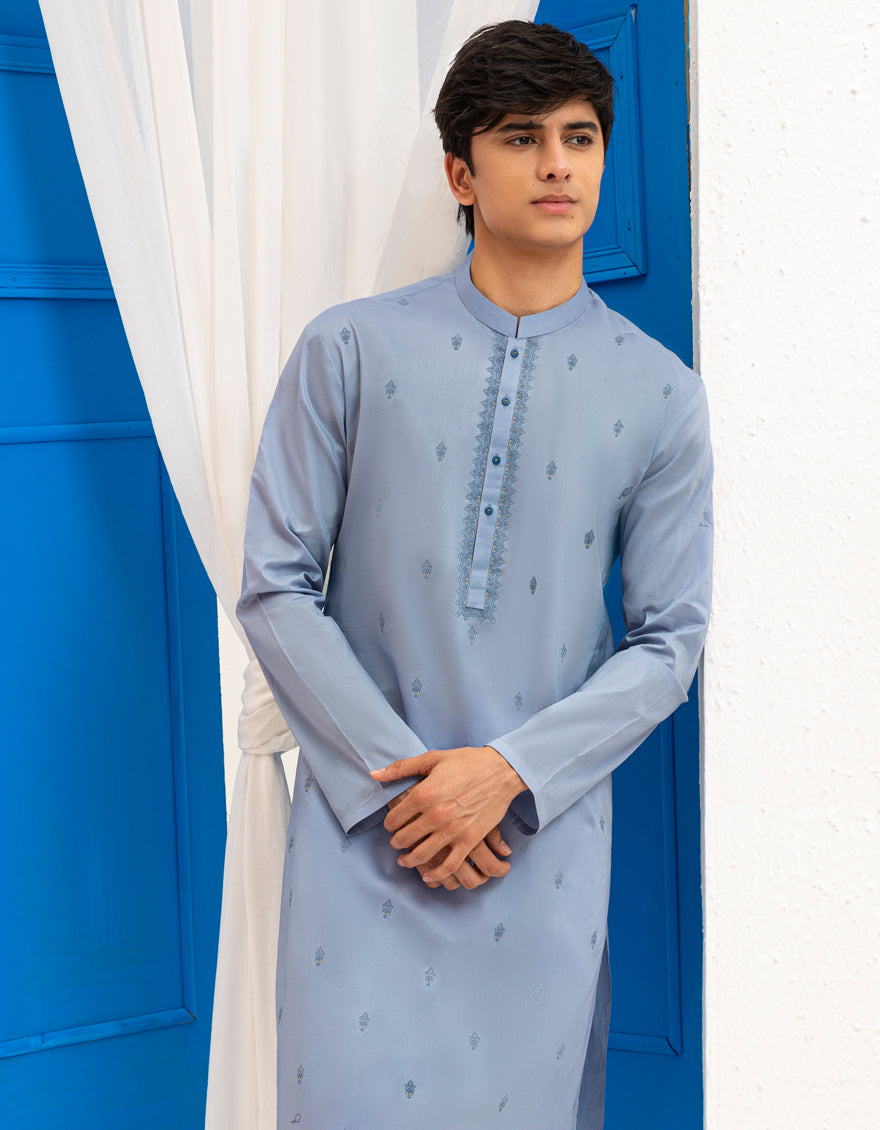 Premium Cotton Dull Blue Kurta by J. Junaid Jamshed - Traditional Pakistani Ethnic Wear for Men - Perfect for Eid, Weddings & Casual Outings