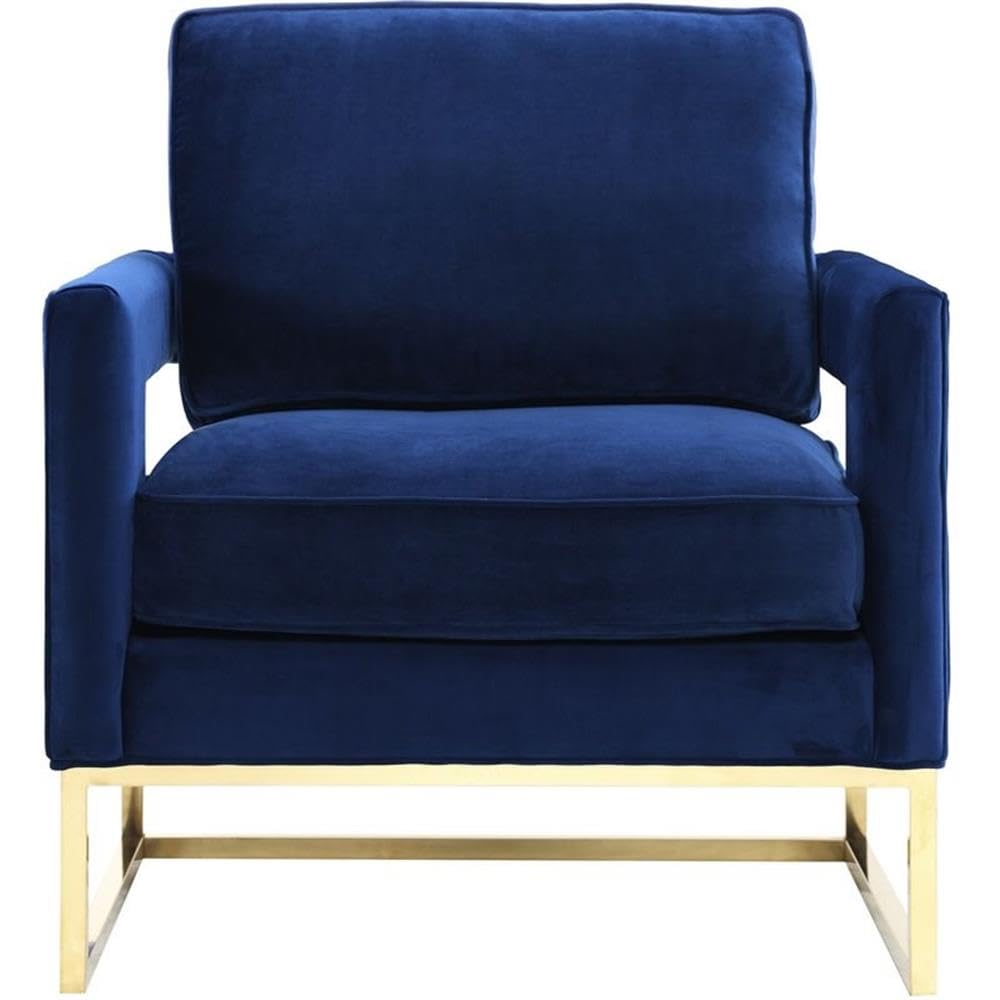 TOV Furniture Avery Collection Modern Leather Upholstered Armchair with Gold Metal Legs - Navy Blue Living Room Accent Chair for Home Office, Lounge & Den Decor