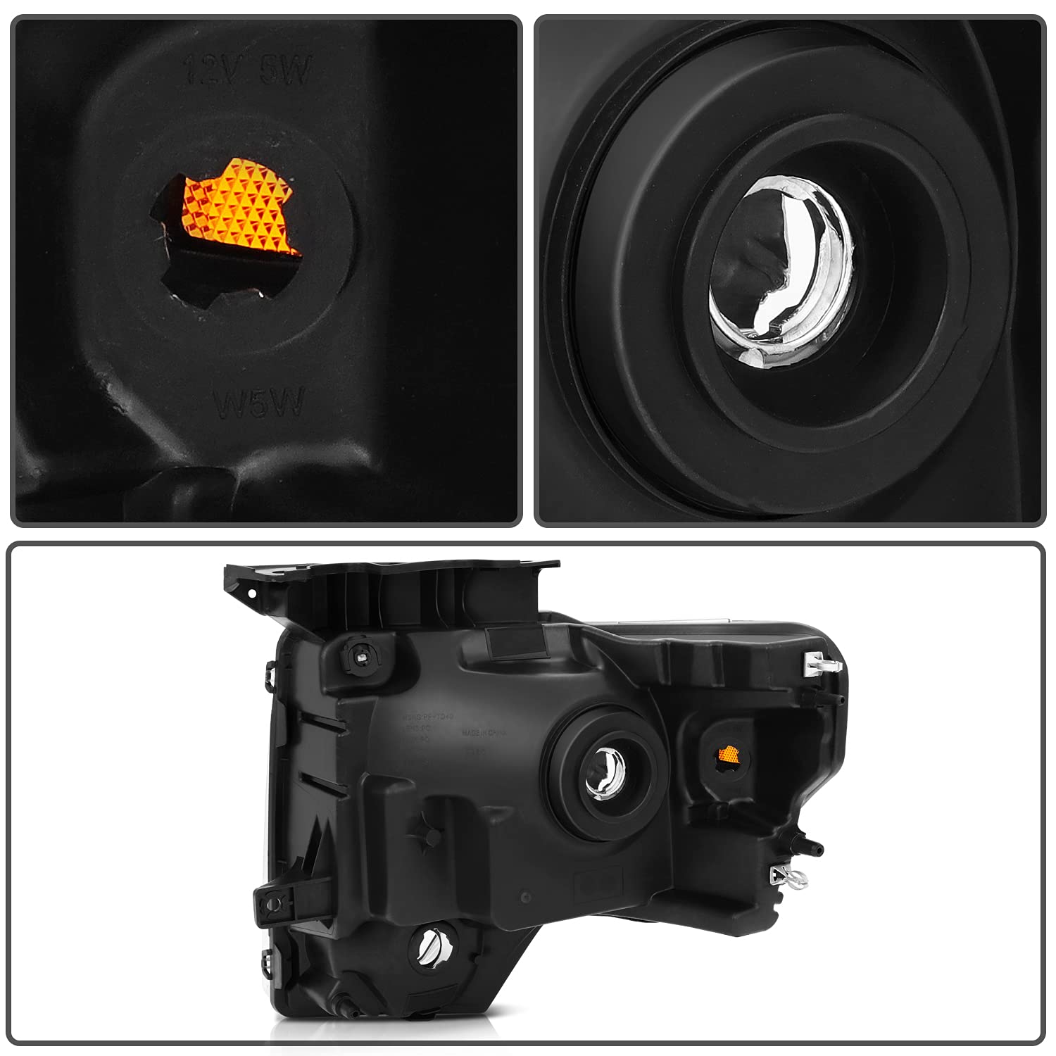 ECCPP Replacement Headlight Assembly Pair for Ford F-150 2009-2014 - Black Housing with Amber Reflector & Clear Lens - Driver & Passenger Side - Perfect for Night Driving & Off-Road Adventures