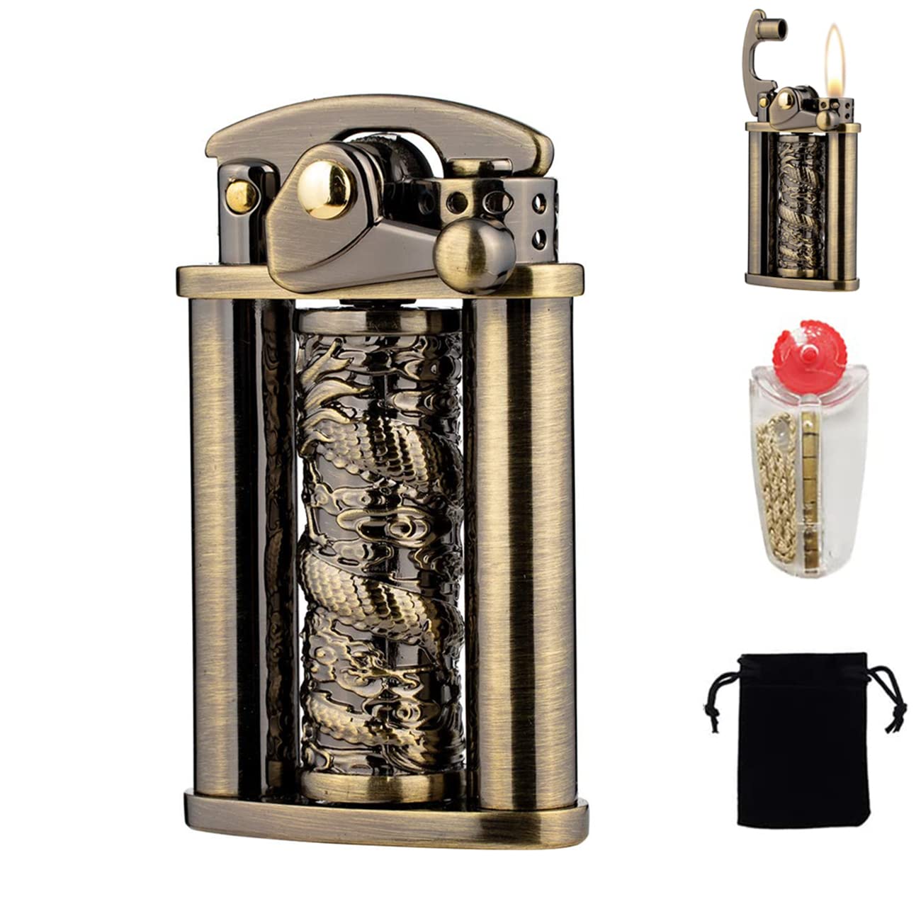 Antique Brass Kerosene Lighter - Waterproof for Camping, Hiking & Survival