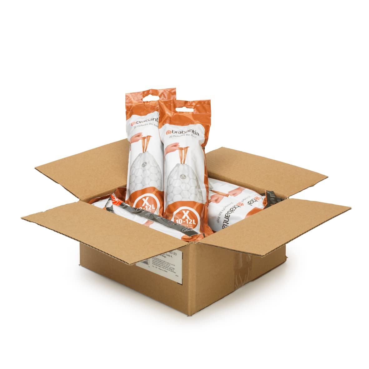 Brabantia PerfectFit Trash Bags - 200 Count Drawstring Kitchen Trash Can Liners (2.6-3.2 Gallon) - Thick Plastic Garbage Bags for Home, Office & Bathroom Waste Disposal