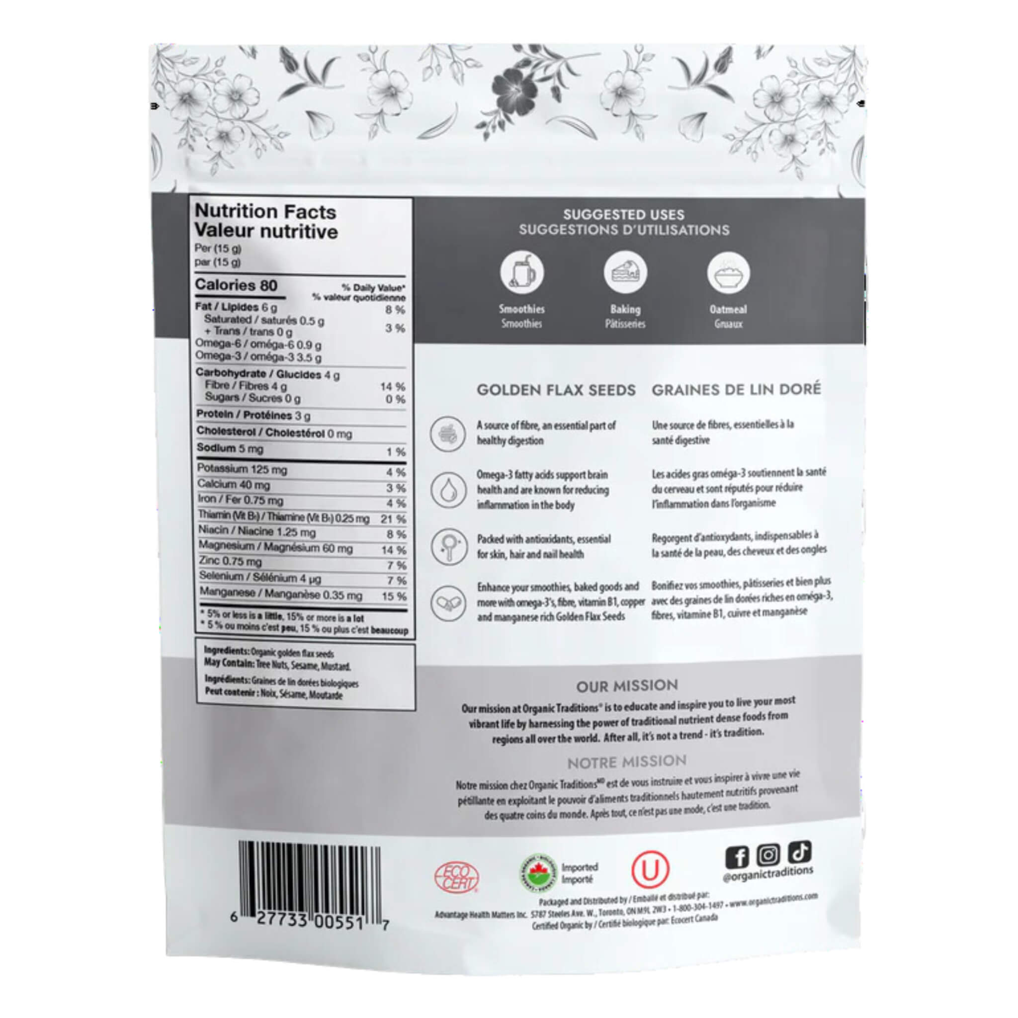 Organic Golden Flax Seeds - Non-GMO, High in Omega-3 & Fiber - Perfect for Smoothies, Baking & Healthy Snacks