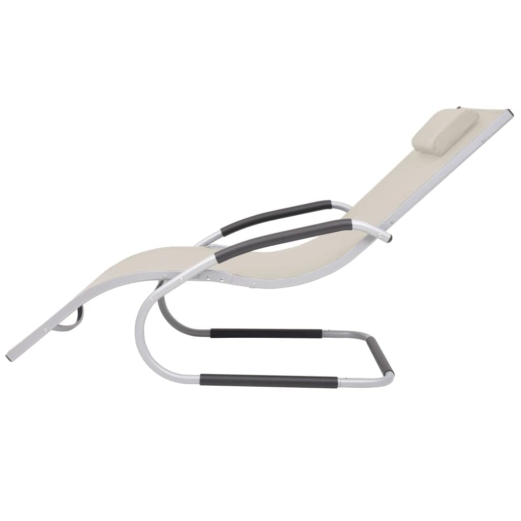 Premium SKM Sun Lounger with Comfort Pillow - Durable Aluminum Frame & Textilene Fabric in Cream - Perfect for Poolside, Beach, Patio & Backyard Relaxation