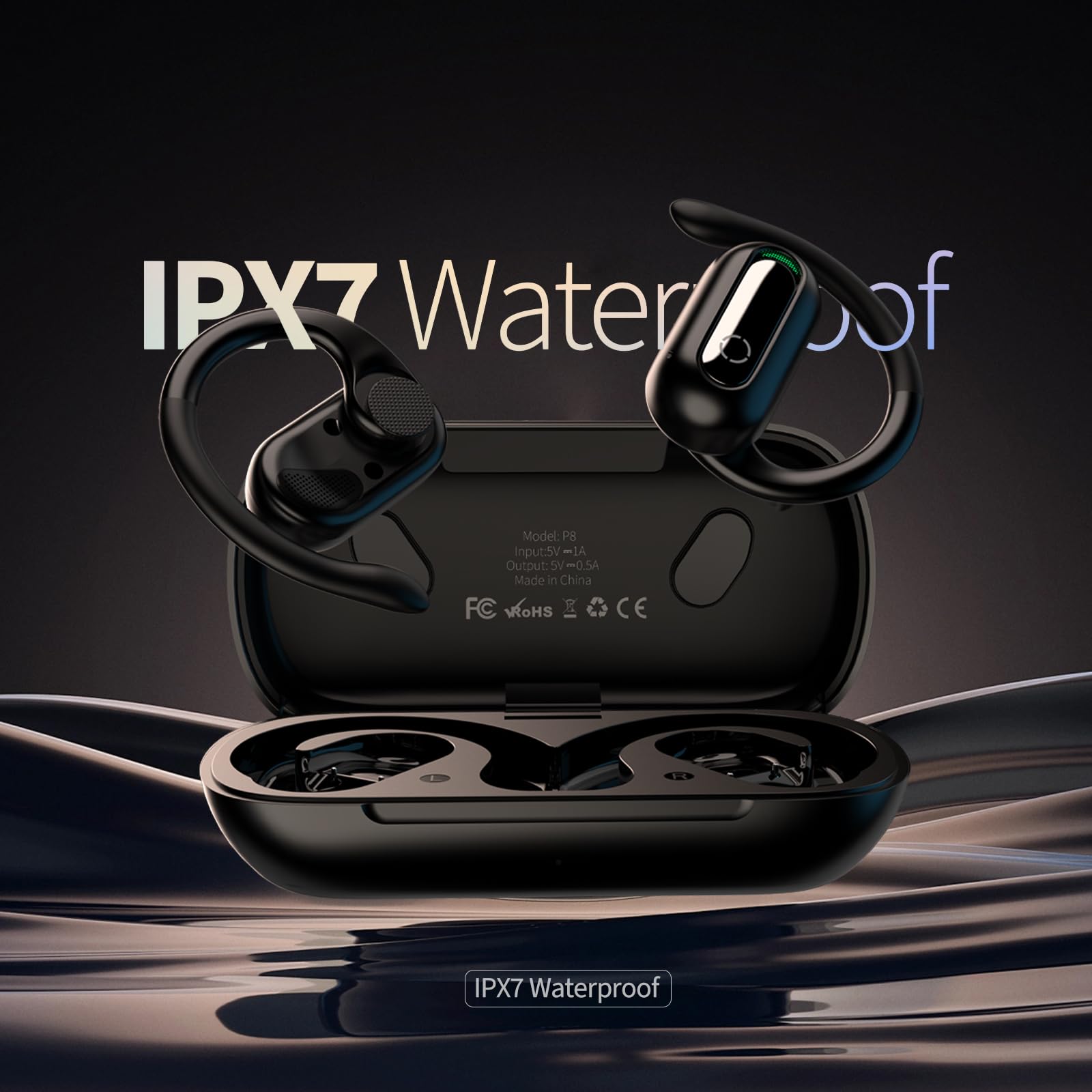 Open Ear Bluetooth 5.3 Wireless Earbuds for iPhone & Android - Rotatable Earhooks, Deep Bass, IPX7 Waterproof Headphones for Sports, Running, Cycling & Workouts - Perfect for Gym, Outdoor Activities & Office Use