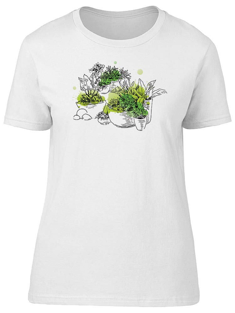 Women's Garden Plants in Pots Graphic Tee - Casual Summer T-Shirt for Gardening, Outdoor Activities & Relaxation