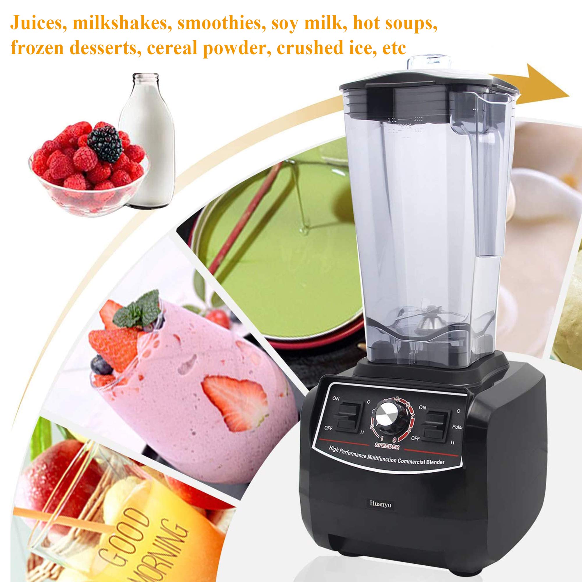 Huanyu 2200W Professional Countertop Blender - 100 oz Large Capacity, Variable Speed & Pulse Function - Perfect for Smoothies, Ice Crushing, Soup Making - Ideal for Home & Commercial Use (220V Euro Plug, Red)
