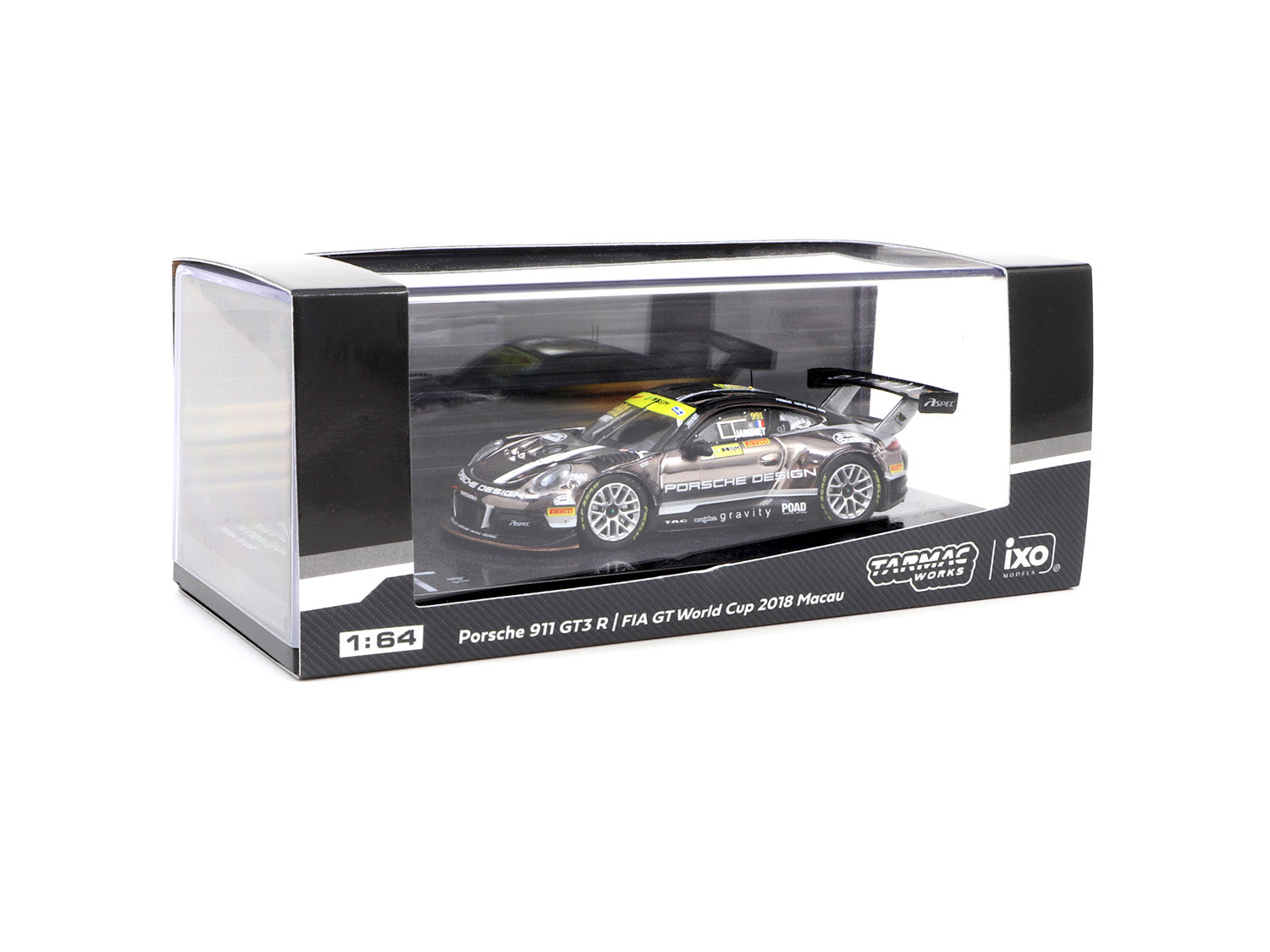 Tarmac Works 1:64 Scale Porsche 911 GT3 R Diecast Model Car - 2018 Macau GT Cup FIA GT World Cup Edition (Mathieu Jaminet) - Collectible Racing Car for Display, Gifts & Racing Enthusiasts