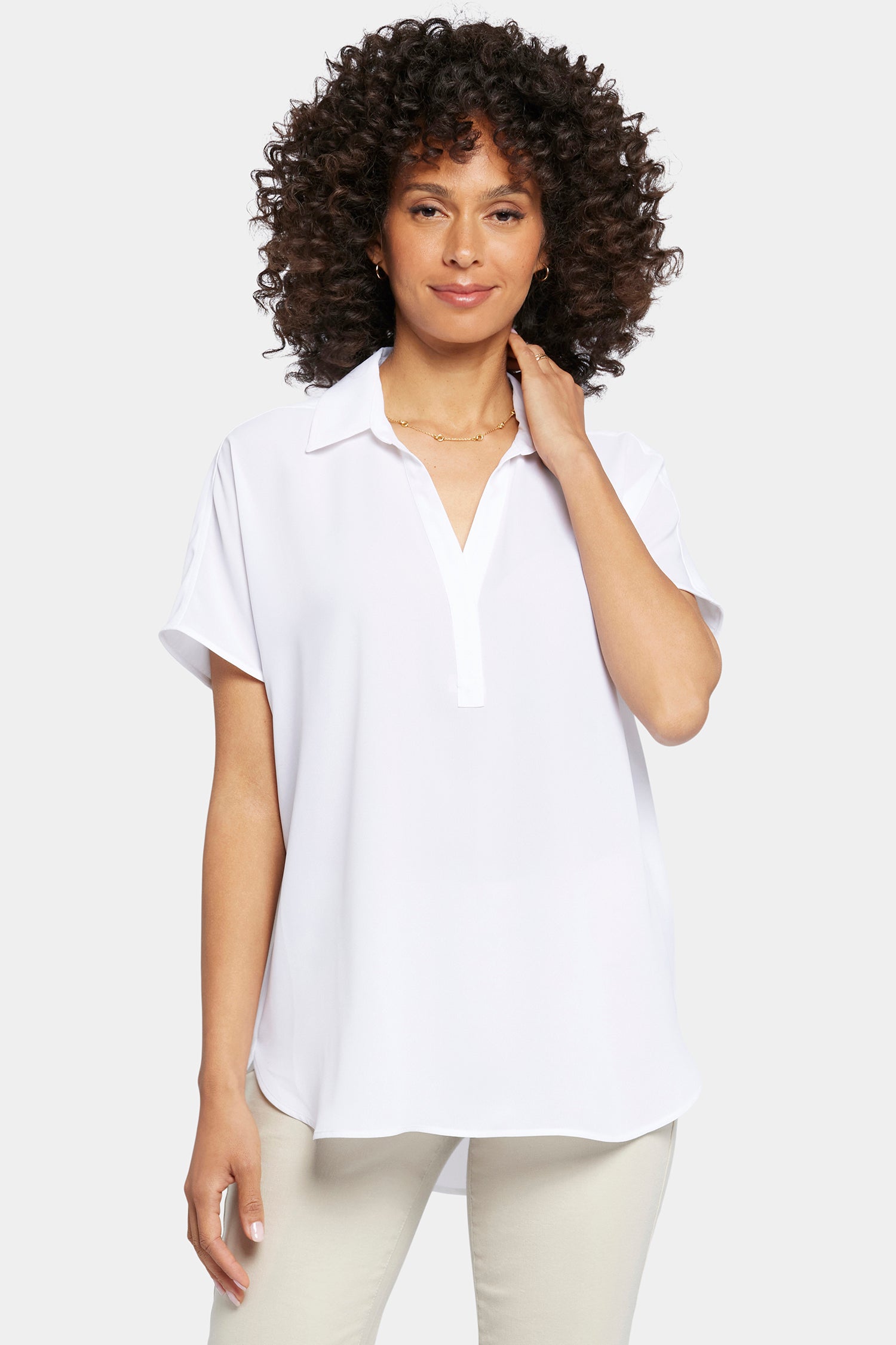 Becky Petite Short Sleeve Blouse in Optic White - Perfect for Office Wear & Casual Outfits