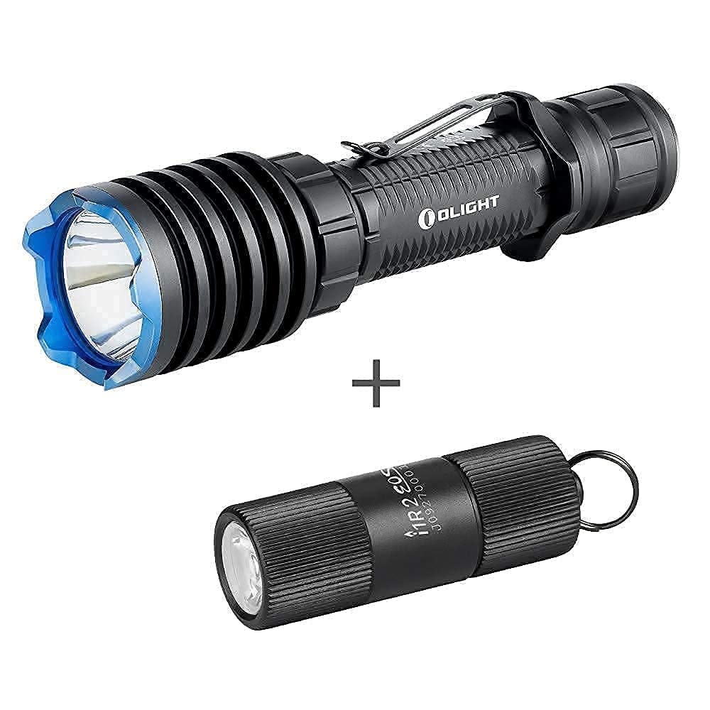 OLIGHT Warrior X Pro 2100 Lumens Tactical Flashlight with i1R 2 150 Lumens Keychain Light Bundle - Perfect for Outdoor Adventures, Camping, Emergency & Tactical Use