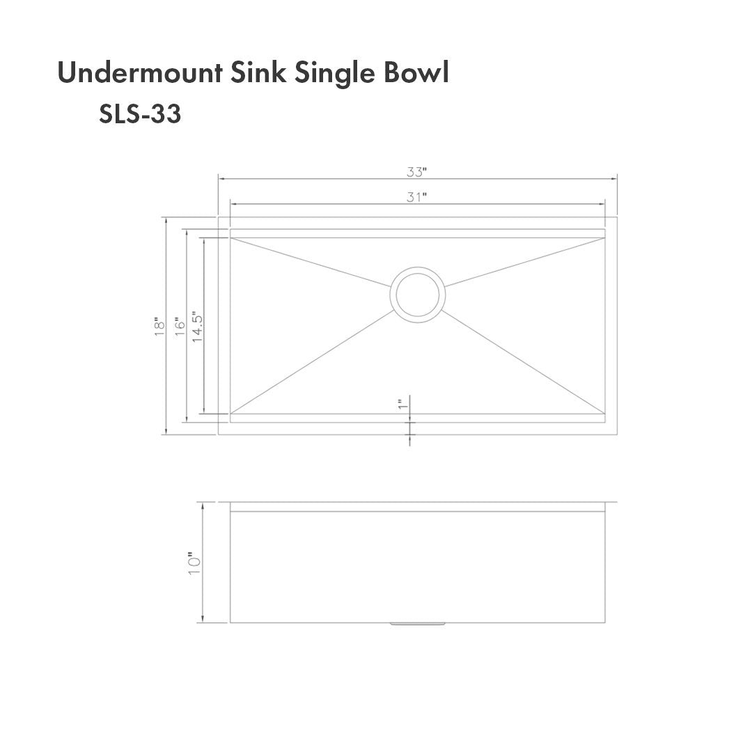 ZLINE Garmisch 33-Inch Undermount Single Bowl Stainless Steel Kitchen Sink - Scratch Resistant, Includes Bottom Grid & Accessories (SLS 33S) - Perfect for Modern Kitchens, Remodeling & Chef-Grade Food Prep