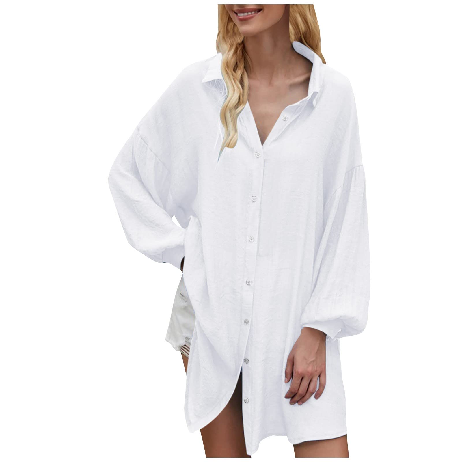 Stylish SZITOP Oversized T-Shirts for Women - Fall 2022 Casual Loose Long Sleeve Button Down Shirts with V-Neck - Perfect for Going Out, Work & Everyday Wear