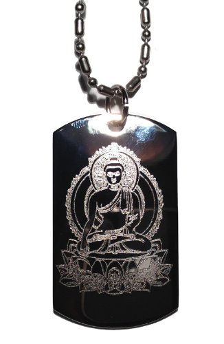 Buddha Sitting on Lotus Leaf Religious Pendant - Buddhist Symbol Necklace, Dog Tag, Keychain & Luggage Tag | Spiritual Jewelry for Meditation, Yoga & Travel Accessories