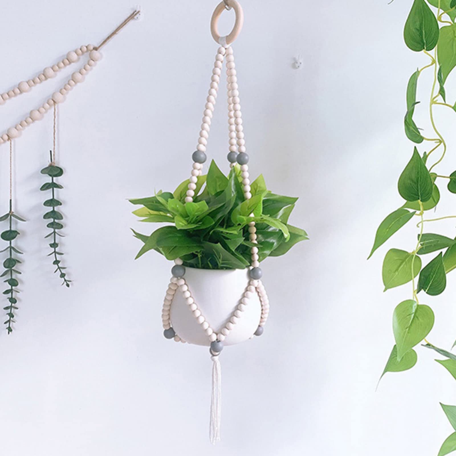 YXGLL Vintage Macrame Hanging Baskets - Handmade Wood Bead Tassel Flowerpot Net for Indoor Plants - Boho Home Decor, Wall Hanging Planter for Living Room, Bedroom & Garden