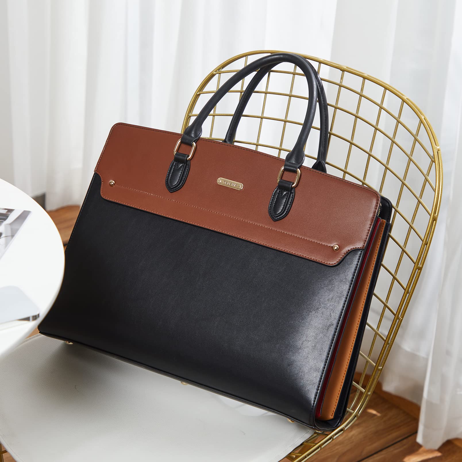 Telena 15.6 Inch Leather Laptop Tote Bag for Women - Stylish Shoulder Briefcase with Large Capacity - Perfect for Work, Business Meetings & Travel