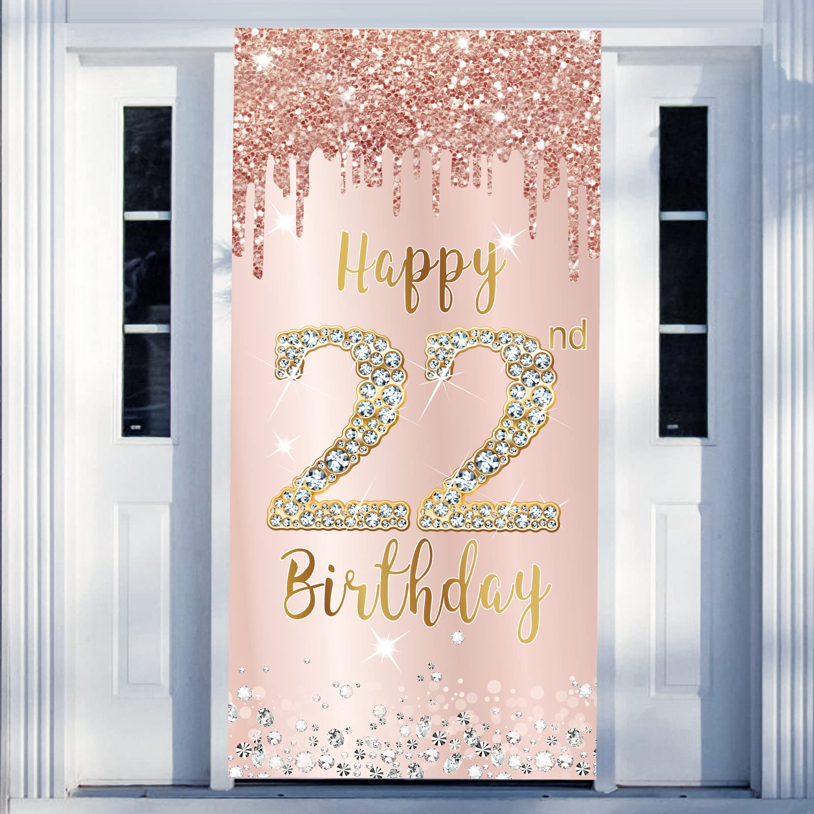 Happy 22nd Birthday Door Banner Decorations for Women - Pink Rose Gold Party Supplies, Twenty Two Year Old Sign, Backdrop Poster & Background Decor | Perfect for Birthday Parties, Home Decorations & Instagram Photos
