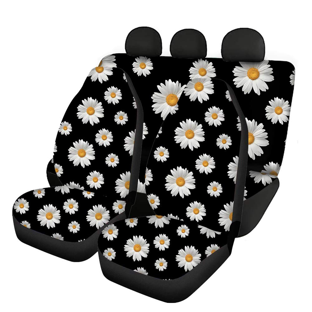 JOAIFO Daisy Floral Print Car Seat Covers Set of 4 - Universal Fit for Sedan & SUV - Front & Back Seat Protectors with Stylish Floral Design - Perfect for Daily Commute, Road Trips & Car Interior Decoration