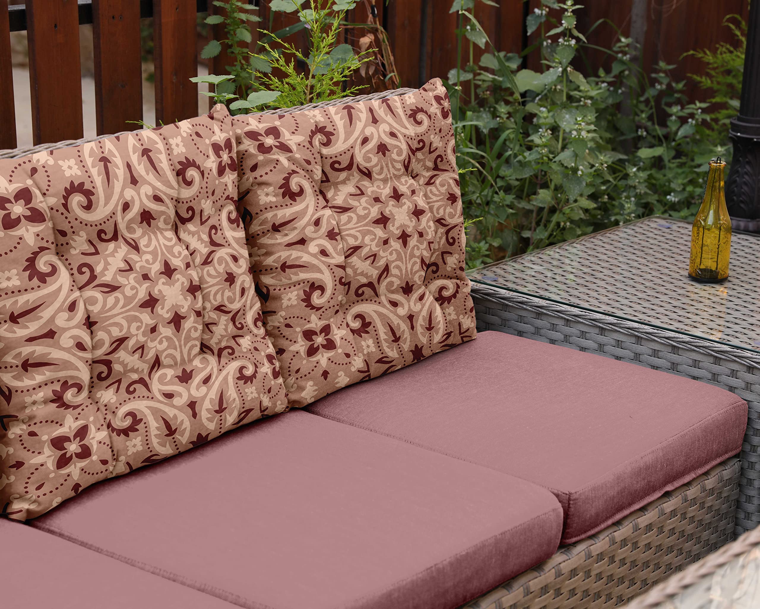 Water Resistant Indoor/Outdoor Tufted Square Patio Cushion Set of 2 - 19 Inch Pink Printed Seat Cushions with Asian Ornamental Design | Perfect for Garden, Poolside & Patio Furniture
