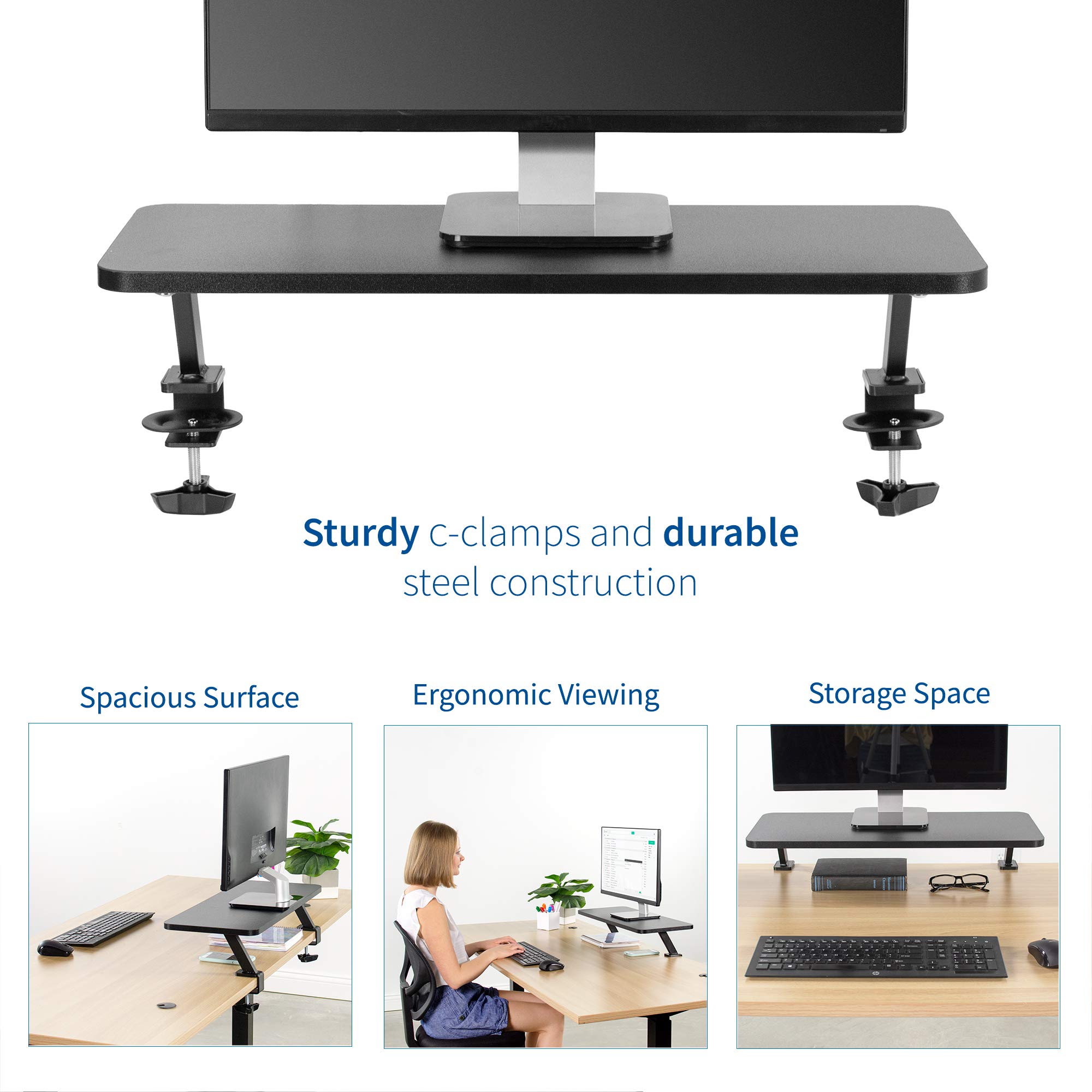 VIVO Black 26 Inch Clamp-On Ergonomic Monitor Stand Riser - Adjustable Desk Shelf Organizer for Single Computer Screen or Laptop | Perfect for Home Office, Gaming Setup & Workspace Organization