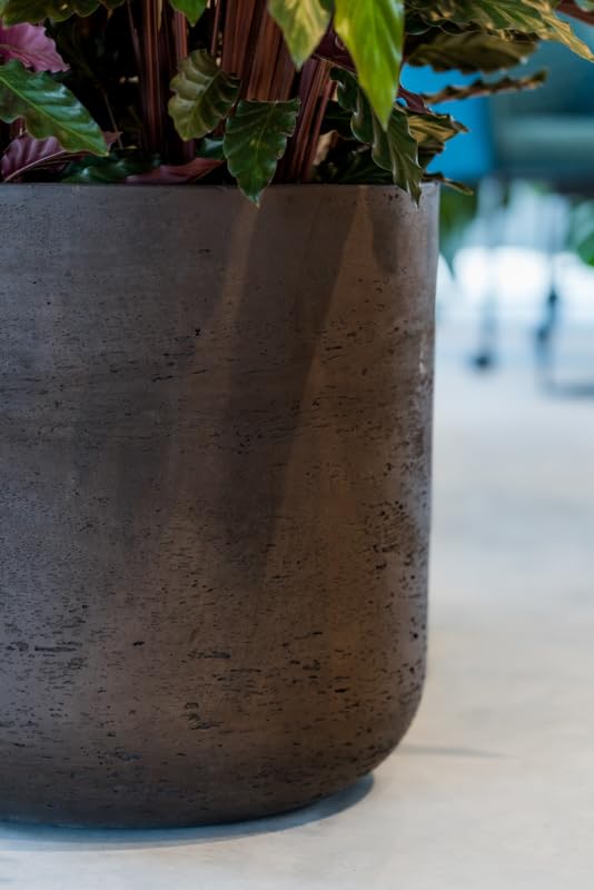 Black Washed Fiberstone Planter - 7 Inch Indoor Outdoor Flower Pot for Home Garden Decor | Modern Plant Container for Patio, Balcony & Tabletop Decor