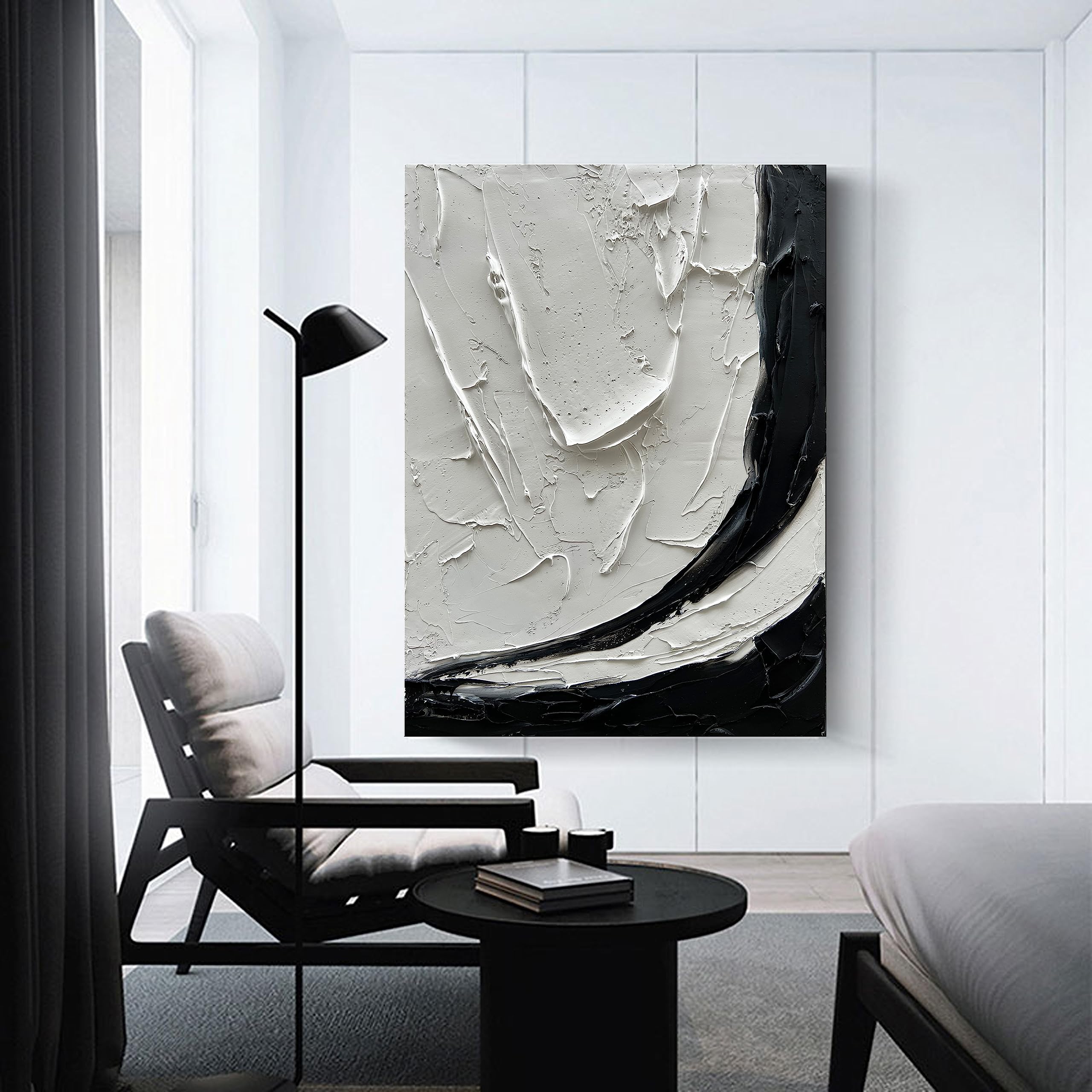 40x28 Inch Modern Black and White Minimalist Oil Painting - Hand-Painted Wall Art for Home & Office Decor | Living Room, Bedroom, Dining Room Wall Decoration