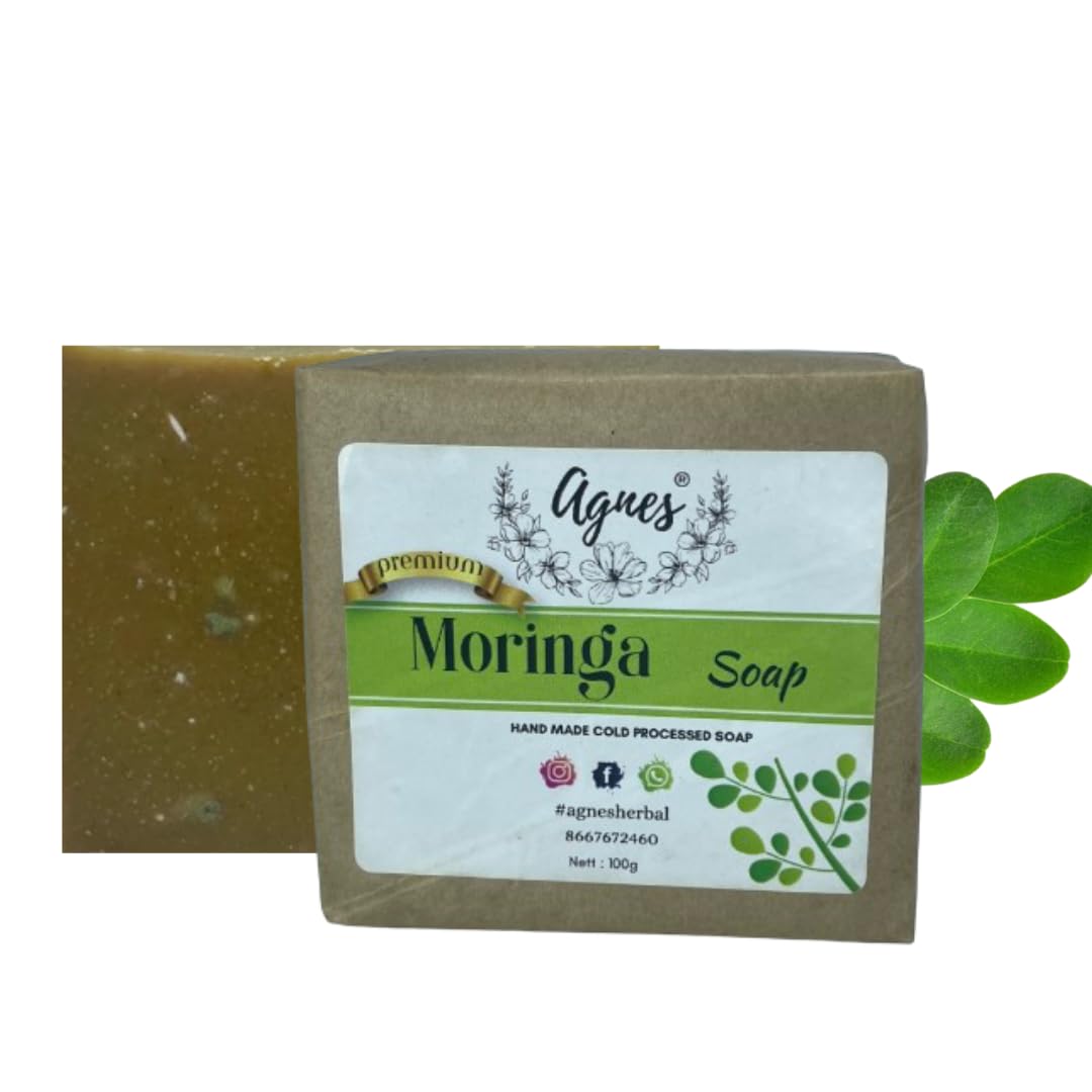 Organic Moringa Soap Bar - Cold Processed Handmade for Eczema, Anti-Aging & Acne | 100% Natural Herbal Soap for Sensitive Skin | 100g - Perfect for Daily Face & Body Cleansing