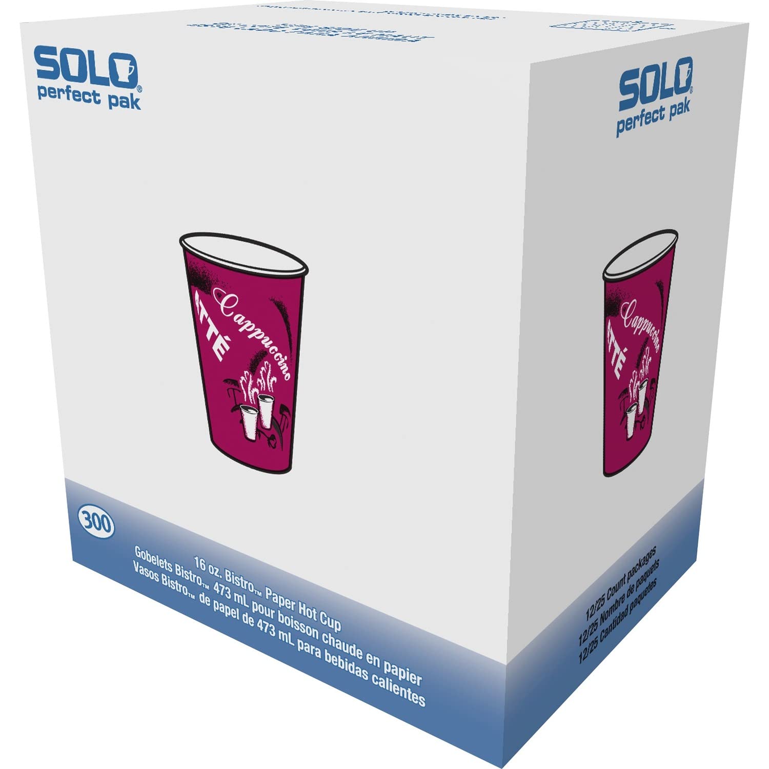 Solo OF16BI-0041 16 oz Bistro SSP Paper Hot Cups - Case of 300 Disposable Coffee Cups for Cafes, Offices & Events | Eco-Friendly Takeout Cups for Hot Beverages