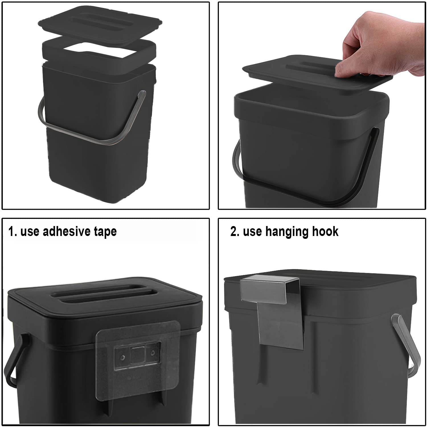 LALASTAR 5L/1.3 Gal Countertop Compost Bin with Lid - Small Hanging Trash Can for Kitchen, Bathroom, RV & Under Sink - Food Waste Bin for Eco-Friendly Composting - Mountable Garbage Can for Home & Office Use