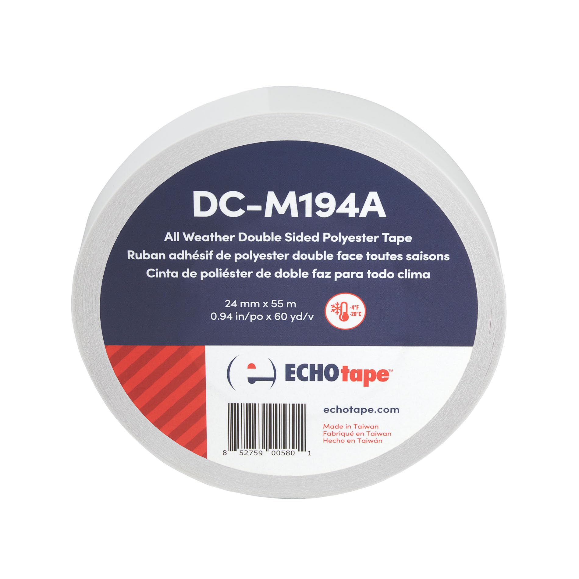 ECHOtape DC-M194A Double-Sided Polyester Tape - Clear Thin All Weather Adhesive for Insulation Mounting, Contractor Use - Superior Holding Power (0.94 in x 60 yd) - Perfect for Home Repairs, HVAC Installation & Automotive Applications