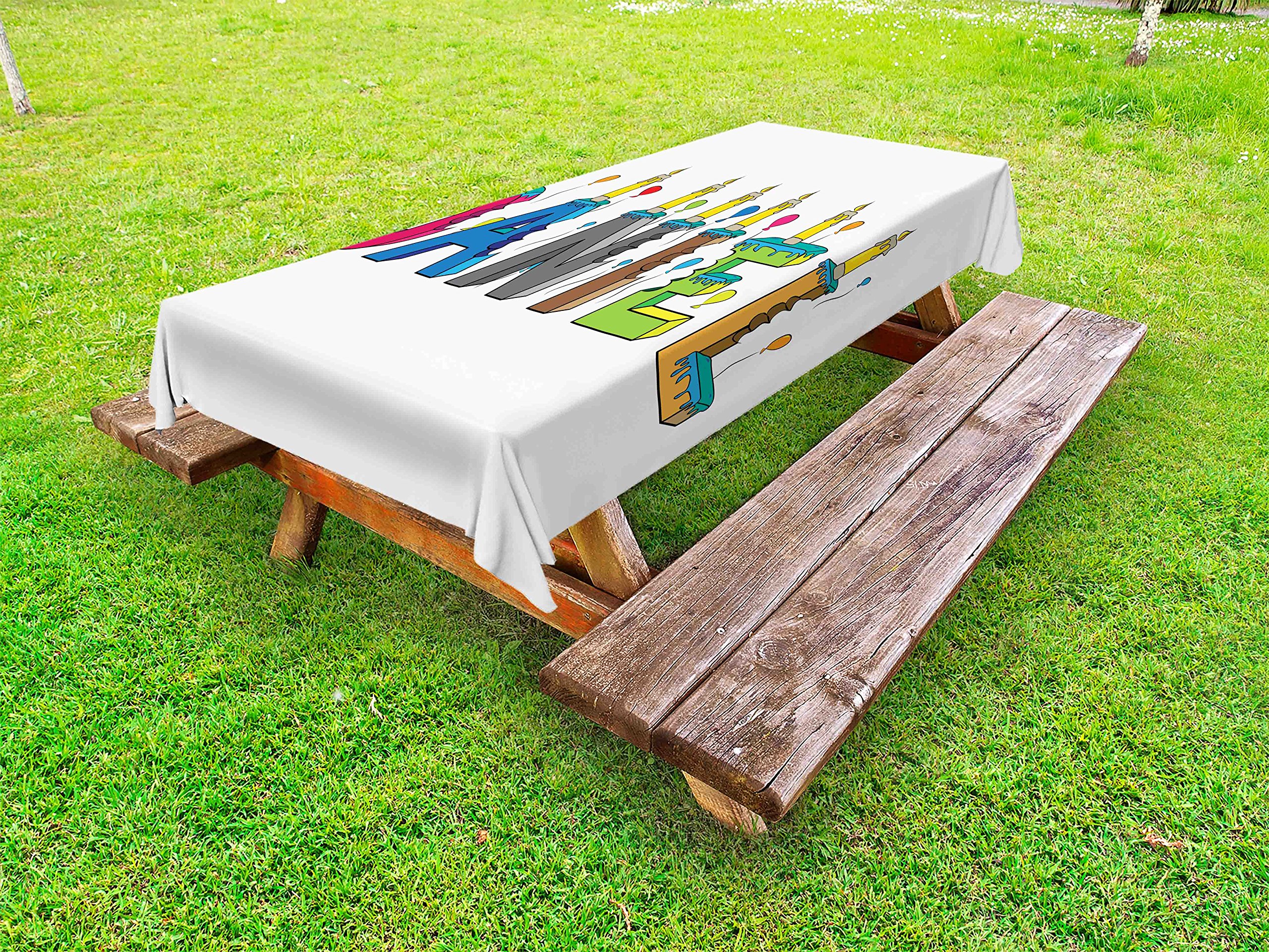 Ambesonne Daniel Outdoor Tablecloth - Happy Birthday Theme with Cheerful Male Name & Bite Marked Cake Design, Washable Picnic Table Cover 58x120 Inches Multicolor - Perfect for Outdoor Parties, BBQs, Picnics & Birthday Celebrations