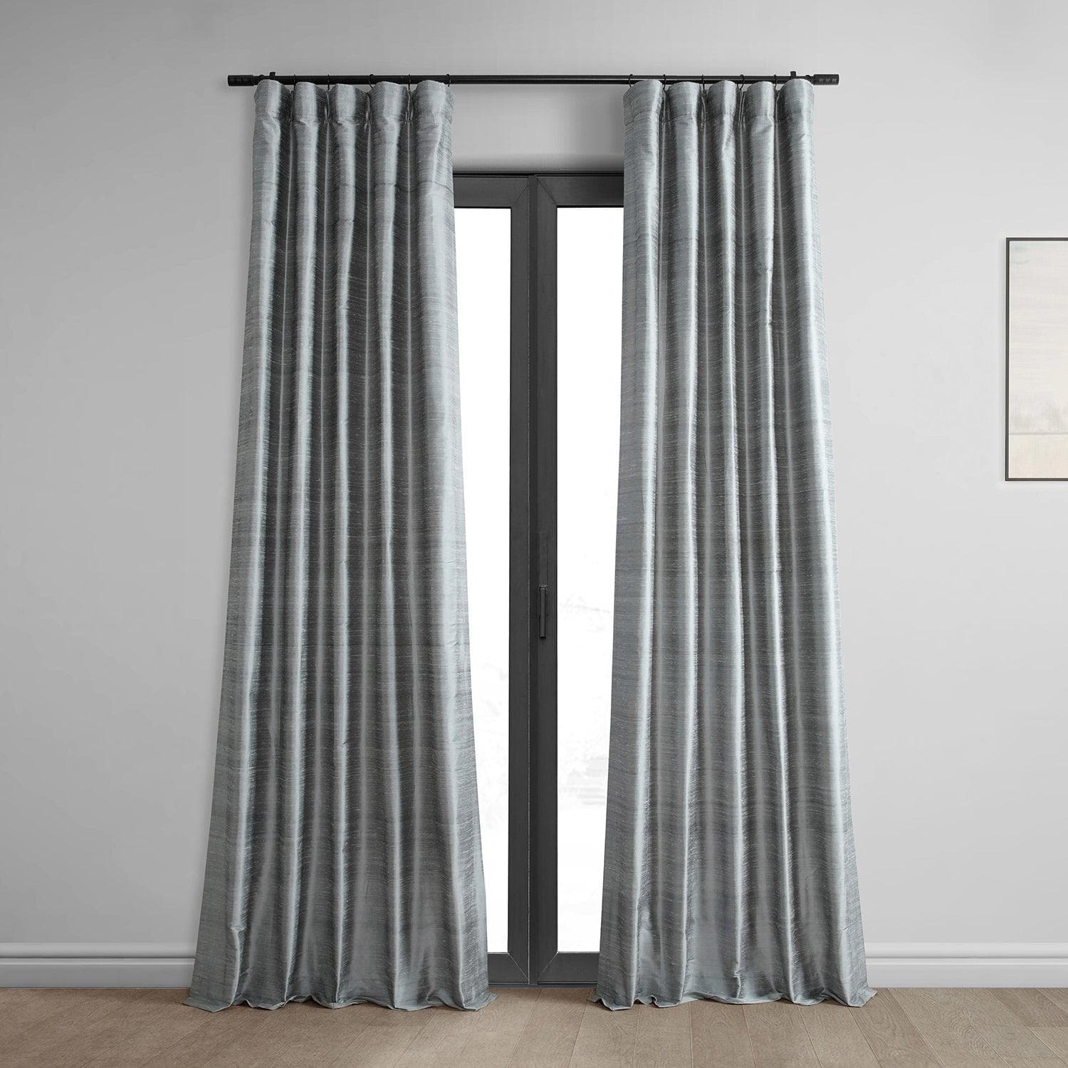Mineral Grey Textured Dupioni Silk Blackout Curtains for Bedroom & Living Room - Elegant Light Blocking Window Drapes for Home Decor