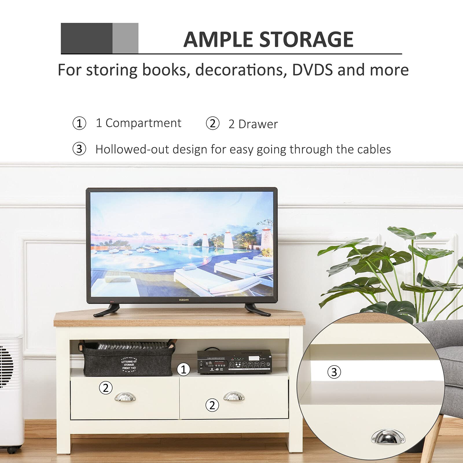 Modern TV Stand Cabinet Corner Unit for 50 Inch TVs - Sturdy Durable Design with Storage Drawers & Shelves - Perfect for Living Room, Bedroom, or Home Theater Setup