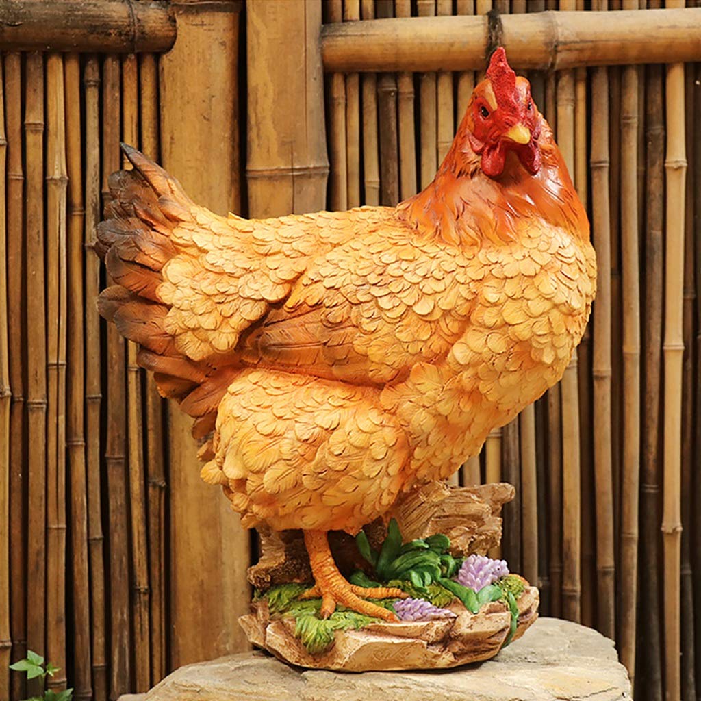 Resin Garden Chicken Statue - Handcrafted Outdoor Yard Art Decor for Patio, Balcony & Lawn - Durable Chicken Sculpture Figurine for Countryside & Farmhouse Style Gardens - Perfect for Rustic Home & Garden Decoration (Size 9184)