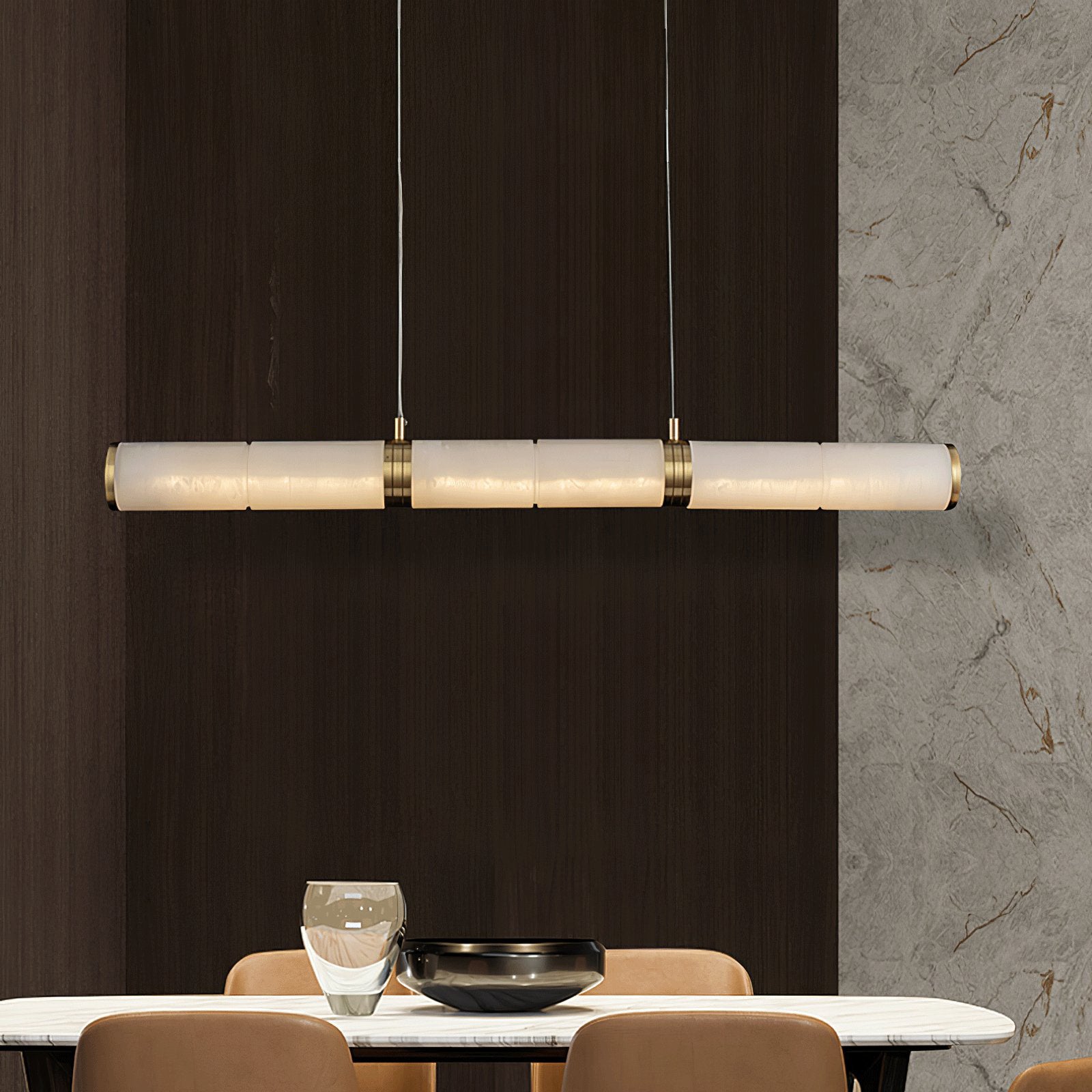 Modern Alabaster Beam Pendant Light - Handcrafted Natural Stone Ceiling Fixture for Dining Room, Kitchen Island & Bedroom Lighting