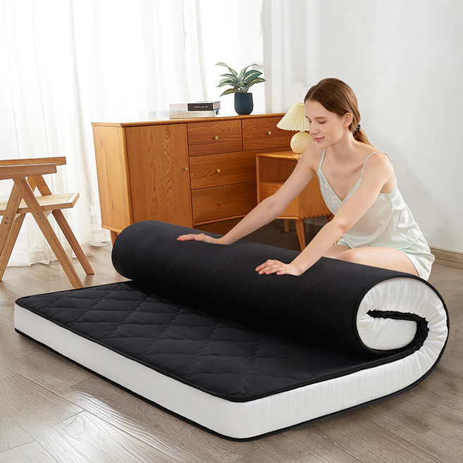 MAXYOYO Padded Japanese Floor Mattress - Black Foldable Roll Up Futon for Bedroom, Guest Room & Travel | Comfortable Floor Sleeping Mat for Adults & Kids