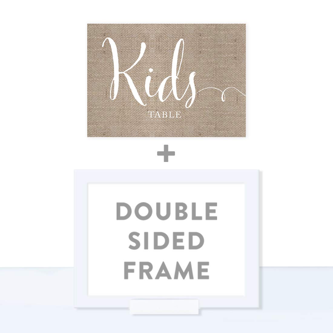 Andaz Press Wedding Framed Party Signs - Rustic Burlap Printed Cardstock 5x7 Inch - Kids Table Decor Sign - 1 Pack with Frame - Perfect for Weddings, Baby Showers & Birthday Parties