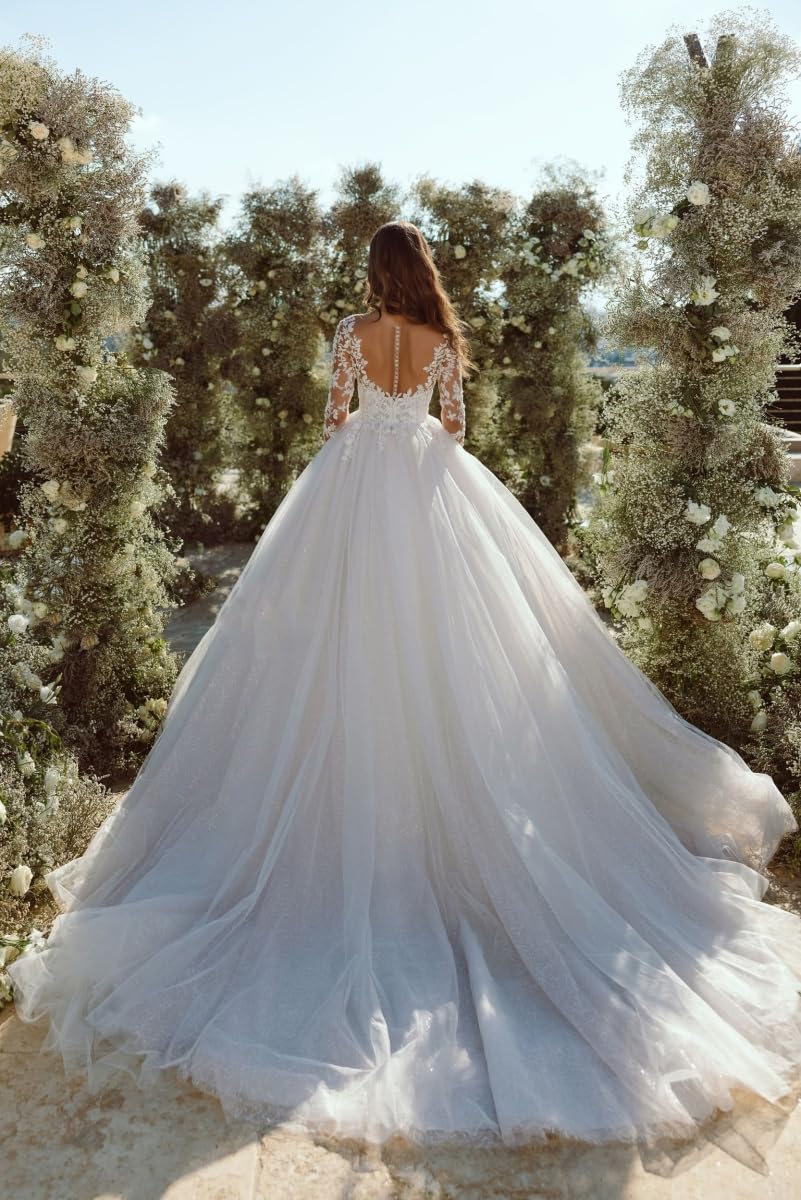 2024 Elegant Princess Long Sleeve Wedding Dress - Tulle Lace Ball Gown Bridal Gown for Women | Perfect for Church Ceremony, Royal Wedding & Formal Bridal Events