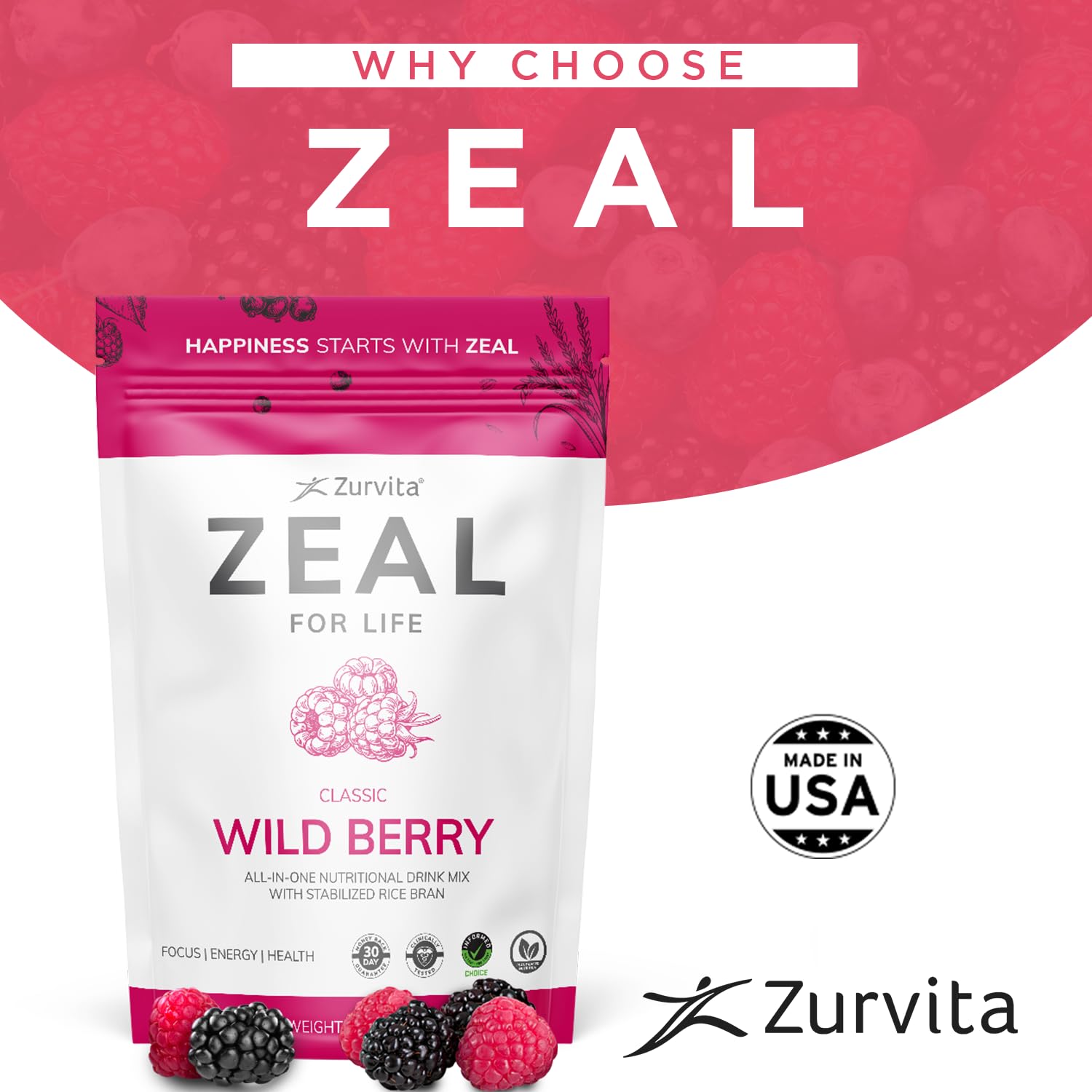 Zurvita Zeal for Life 30-Day Wellness Bag - Wild Berry Flavor (420g) | Premium Nutritional Supplement for Vitality, Immunity & Overall Wellness | Perfect for Daily Energy Boost & Immune Support