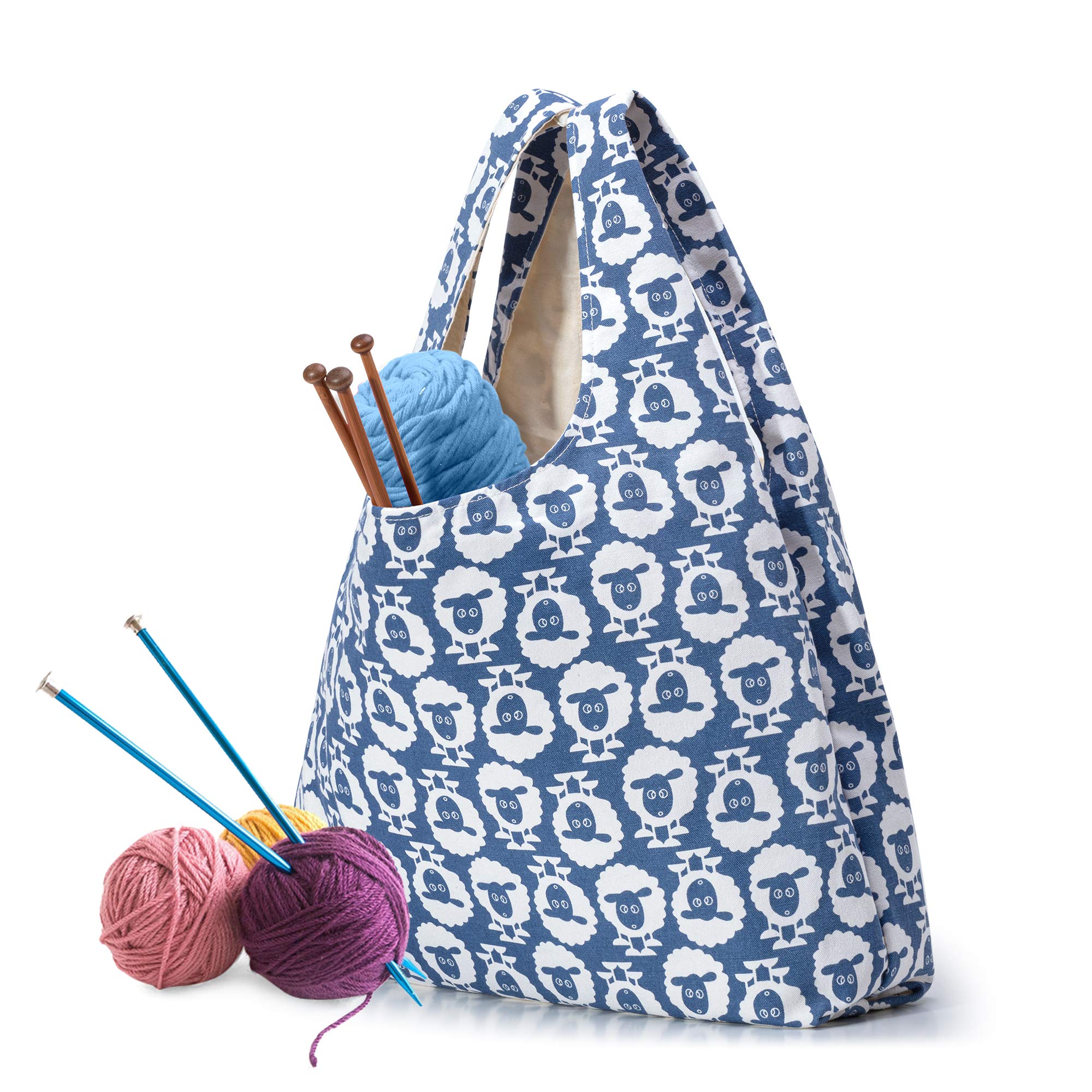 YARWO Knitting Yarn Storage Tote Bag - Patented Design Organizer for Knitting Needles, Crochet Hooks & Craft Supplies - Perfect for Knitters & Crocheters (Sheep Pattern) | Great for Travel, Home Crafting & Yarn Projects