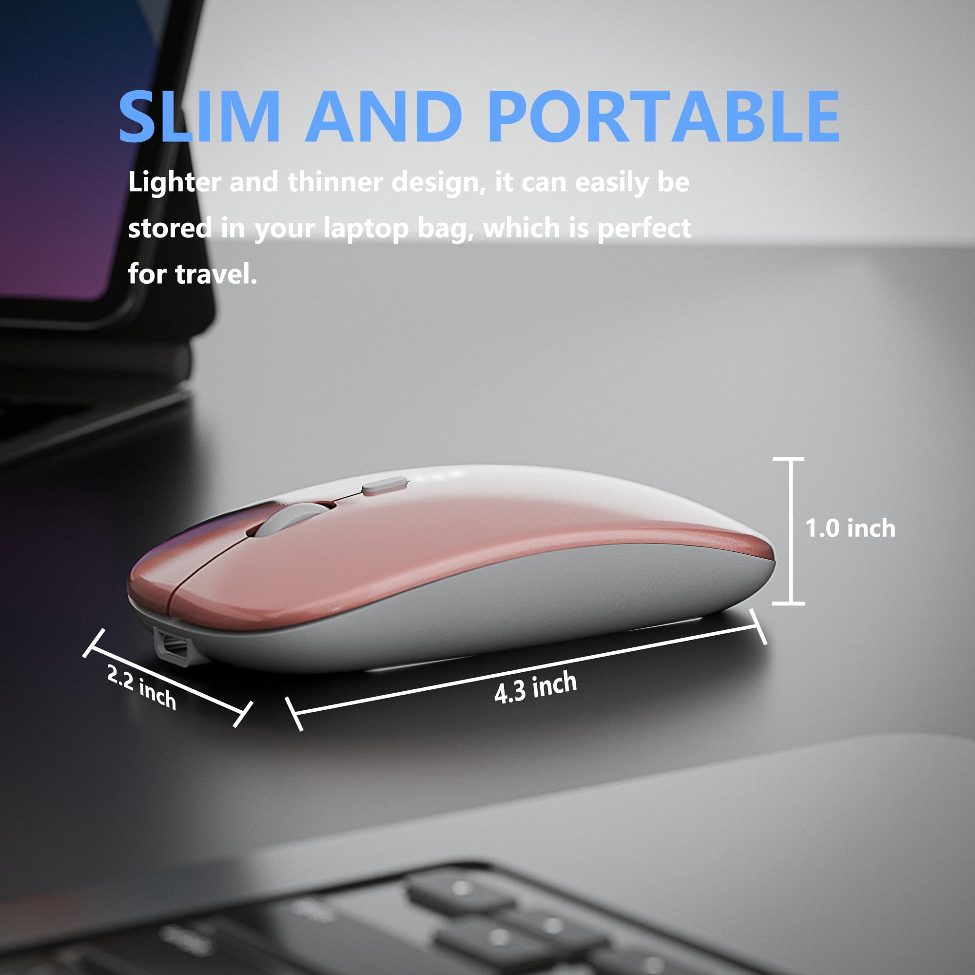 Ultra-Thin 2.4G Wireless Silent Mouse with USB Receiver - Rechargeable Ergonomic Office Mouse for Laptop, PC, MacBook, Notebook & Computer (Rose Gold) - Perfect for Home, Office & Travel Use