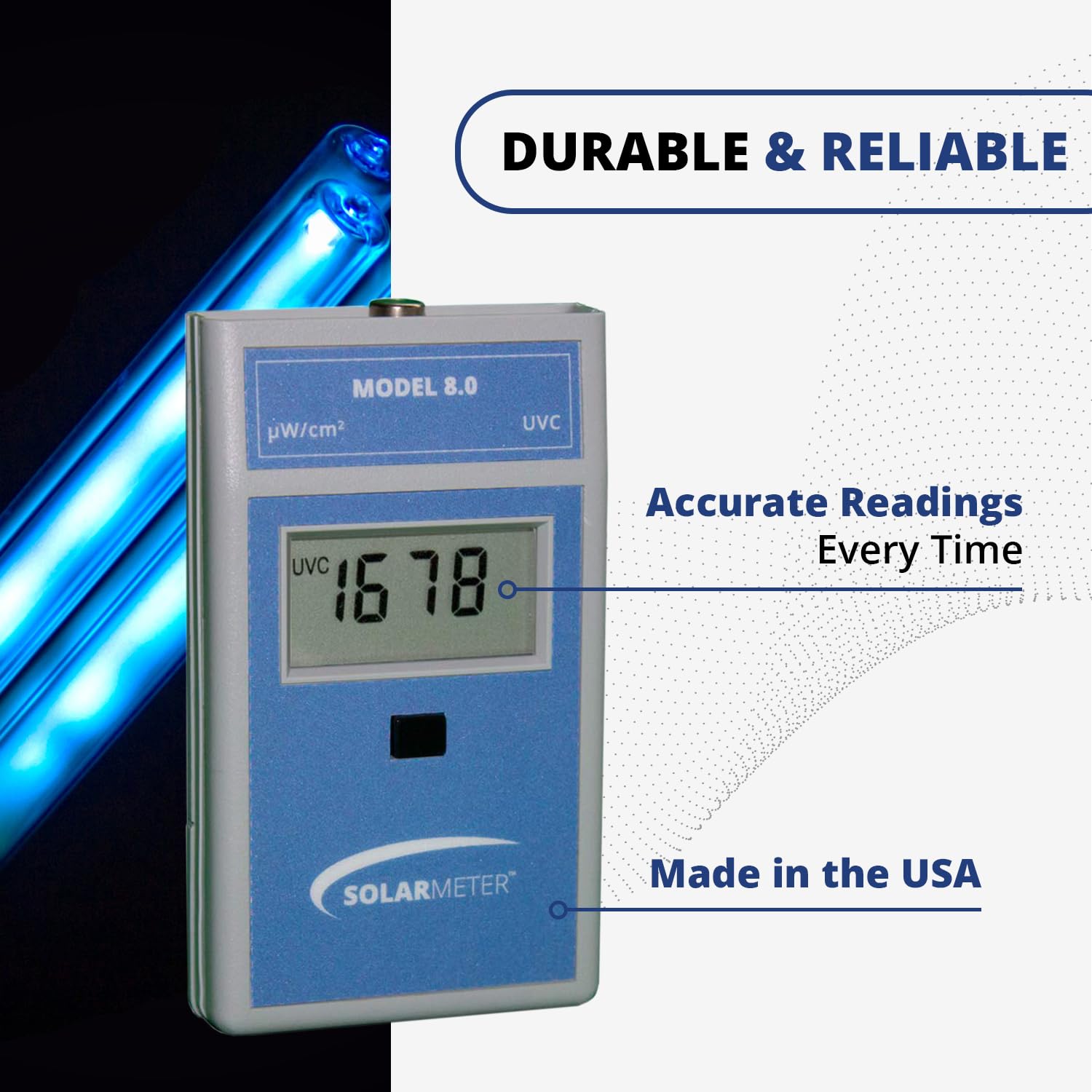 Model 8.0 UVC Lamp Meter - Handheld Digital UV Light Radiometer for Testing Bulbs, Equipment & UV Blocking Glasses (0-1999 μW/cm2) | Made in USA | Perfect for Home, Lab & Industrial UV Safety Checks