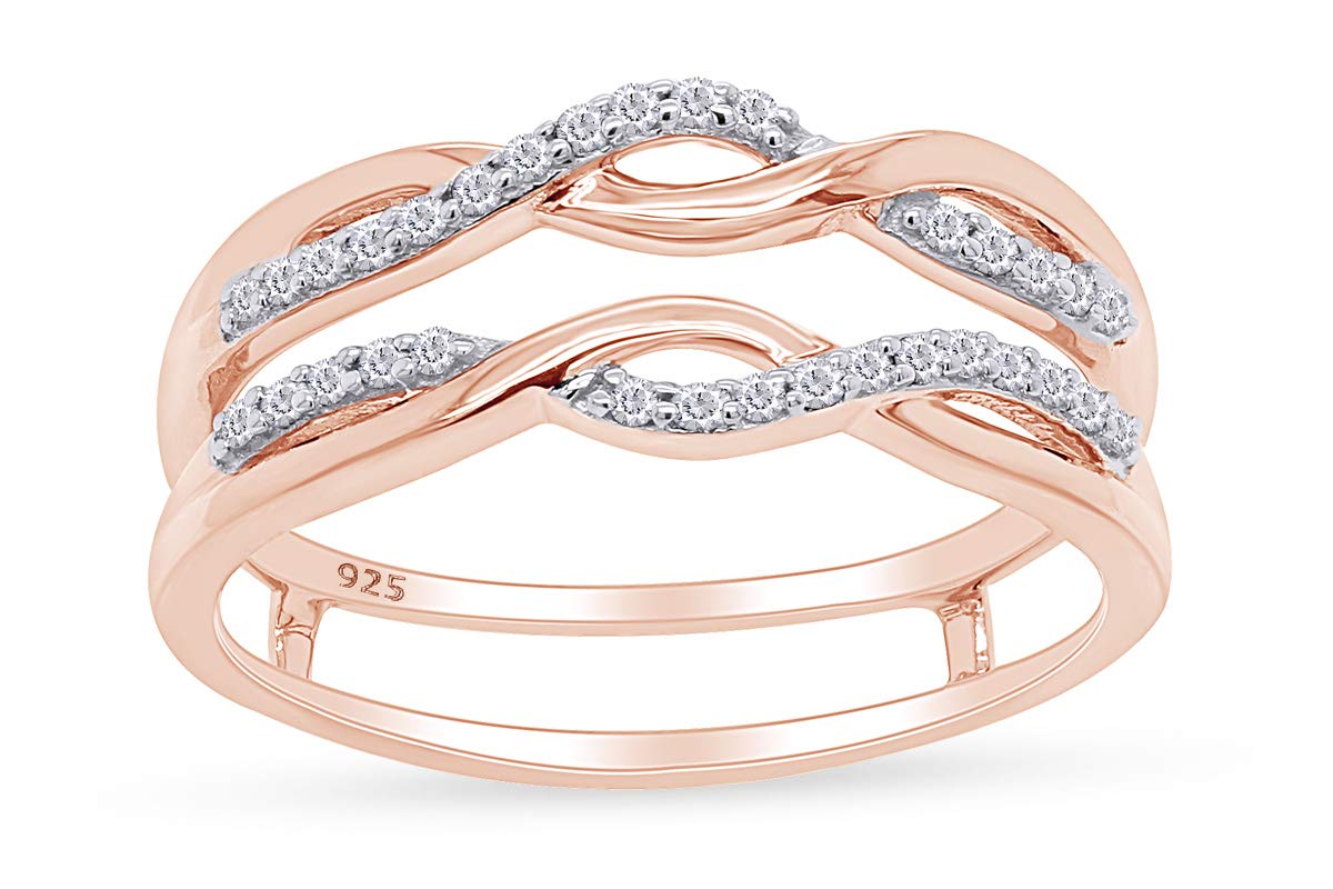 1/4 Carat Natural Diamond Wedding Band Wrap Enhancer Guard Ring - 14k Gold Over Sterling Silver (I-J Color, I2-I3 Clarity, 0.25 CTTW) - Perfect Mother's Day Jewelry Gift & Anniversary Ring for Women