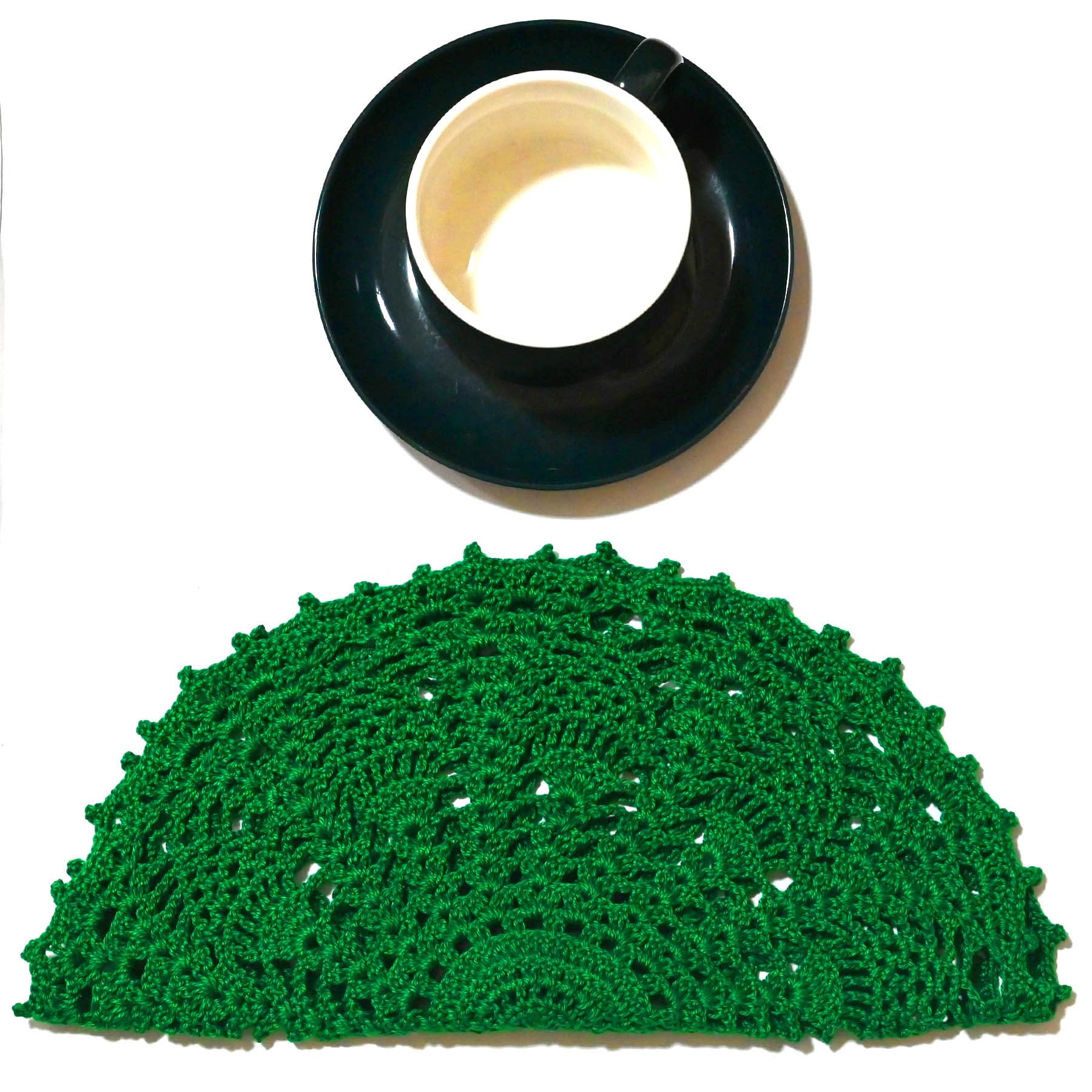 BIBITIME Handmade Crochet Lace Doilies - 11-12 Inch Round Rustic Table Coasters & Placemats (Pack of 2, Green) - Elegant Kitchen, Dining Room & Party Decor for Dressers, Tea Tables & Wedding Centerpieces