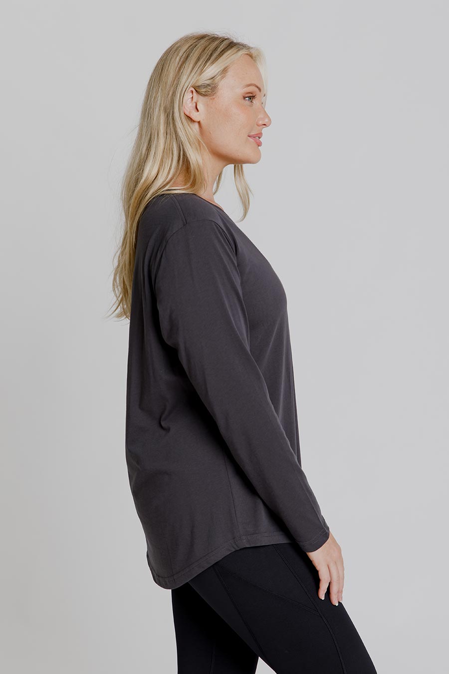 Stylish Women's Long Sleeve T-Shirt - Soft Cotton Casual Top in Charcoal Black | Perfect for Everyday Wear, Office & Fall Outfits