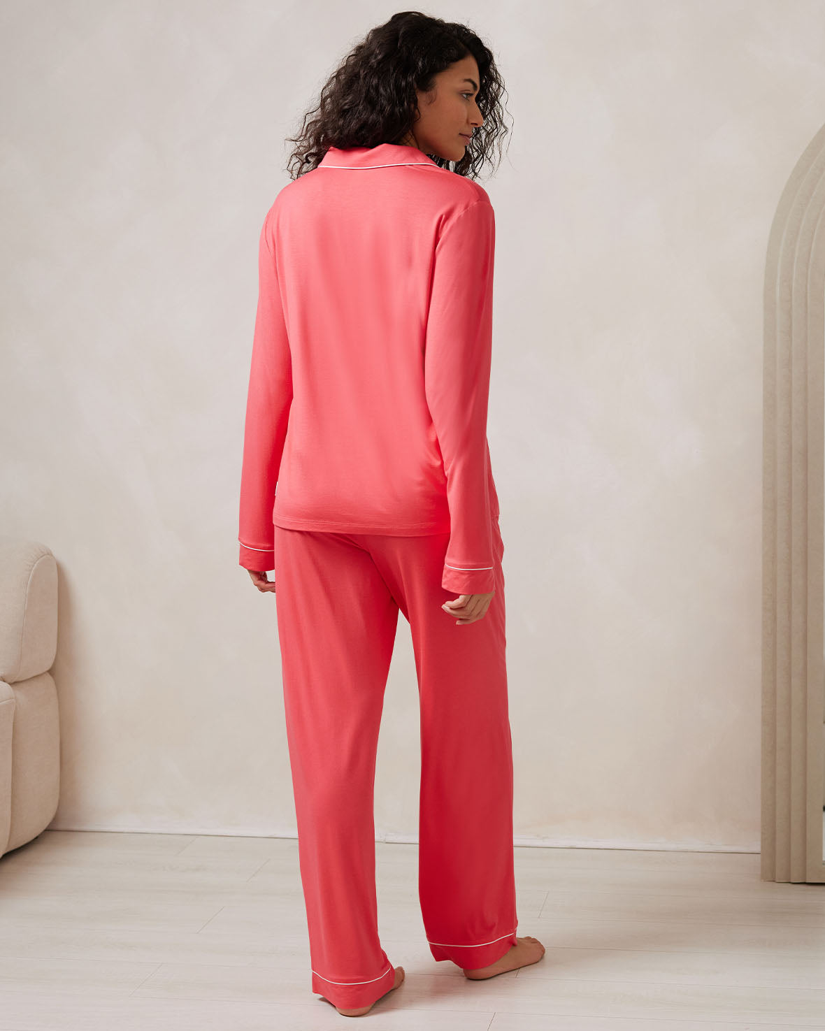 TENCEL™ Modal Long Sleeve Button Up Pajama Set for Women - Soft & Breathable Sleepwear - Hot Pink - Perfect for Cozy Nights & Relaxing at Home